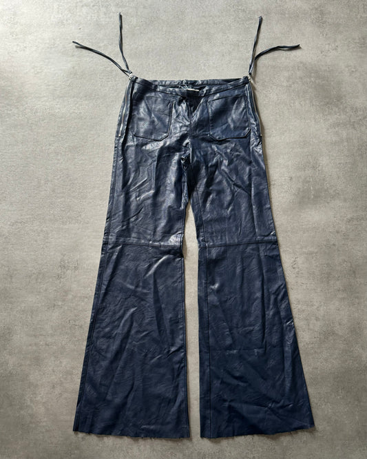 AW2016 Maison Margiela Blue Leather Flared Pants  (M) - 1