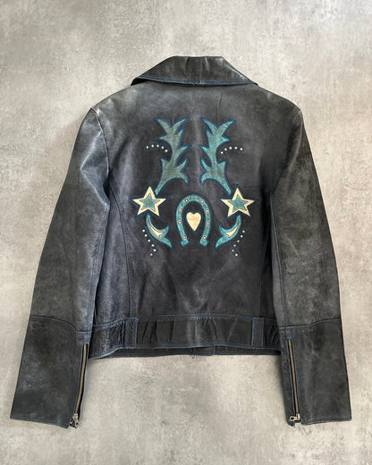 AW2001 Roberto Cavalli Blue Faded Biker Jacket (XS) - 1