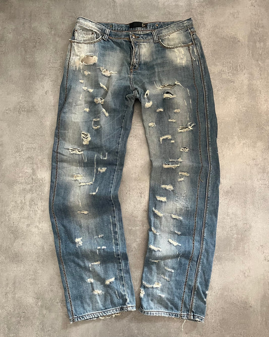 SS2008 Cavalli Distressed Blue Jeans  (L) - 1