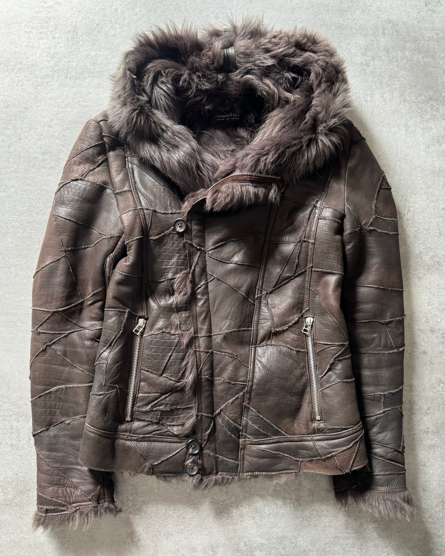 Tornado Mart Brown Twisted Fur & Leather Patchwork Jacket  (M) - 2