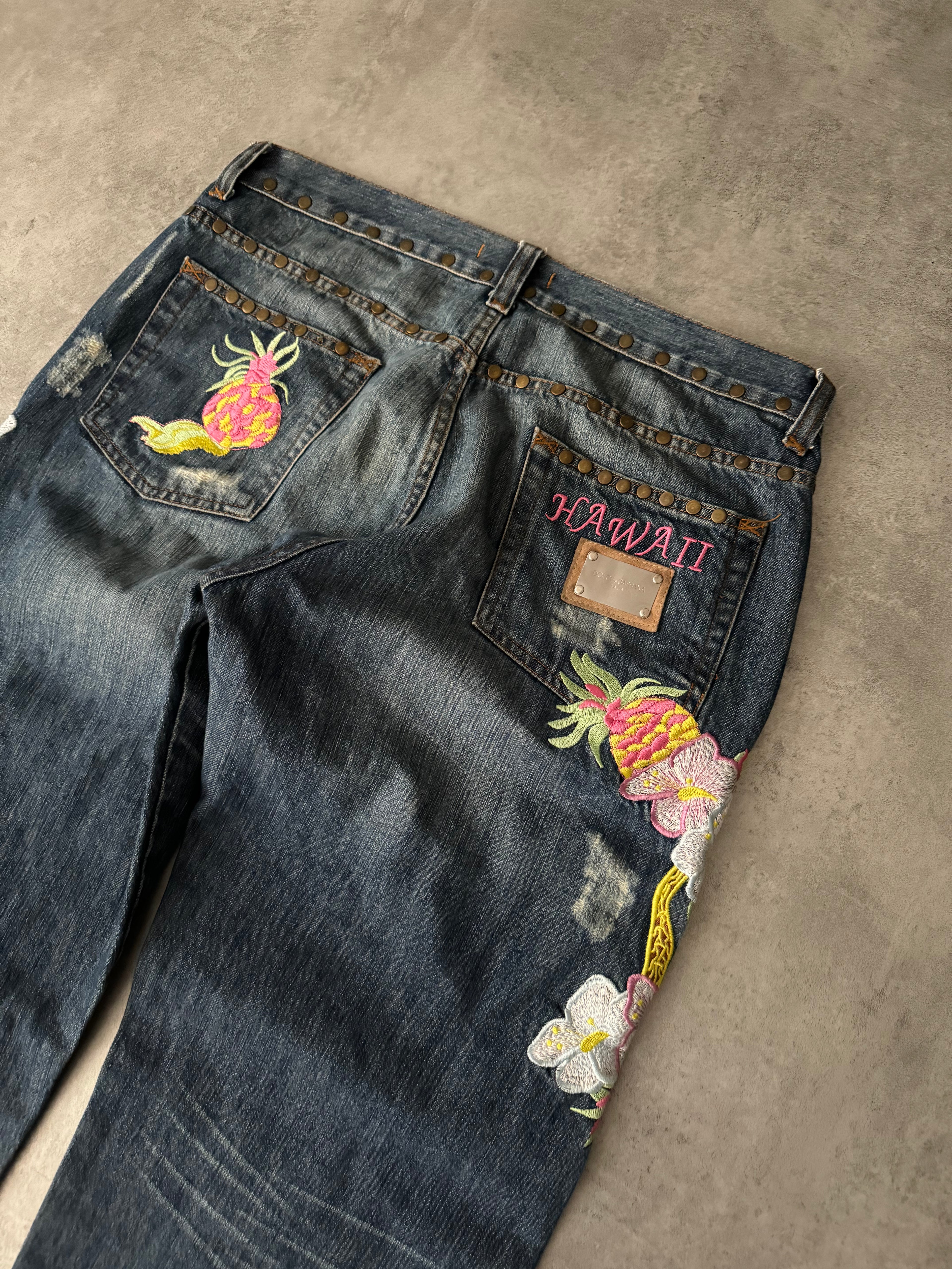 SS2006 Dolce & Gabbana Hawaii Embroideries Denim Jeans  (L) - 3