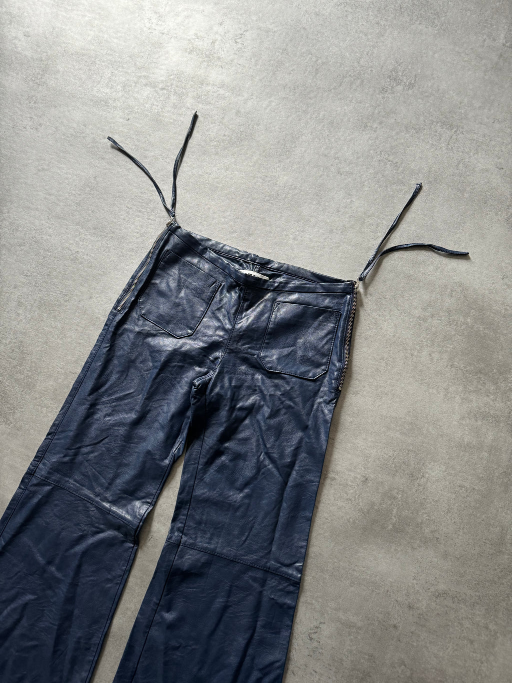 AW2016 Maison Margiela Blue Leather Flared Pants  (M) - 9
