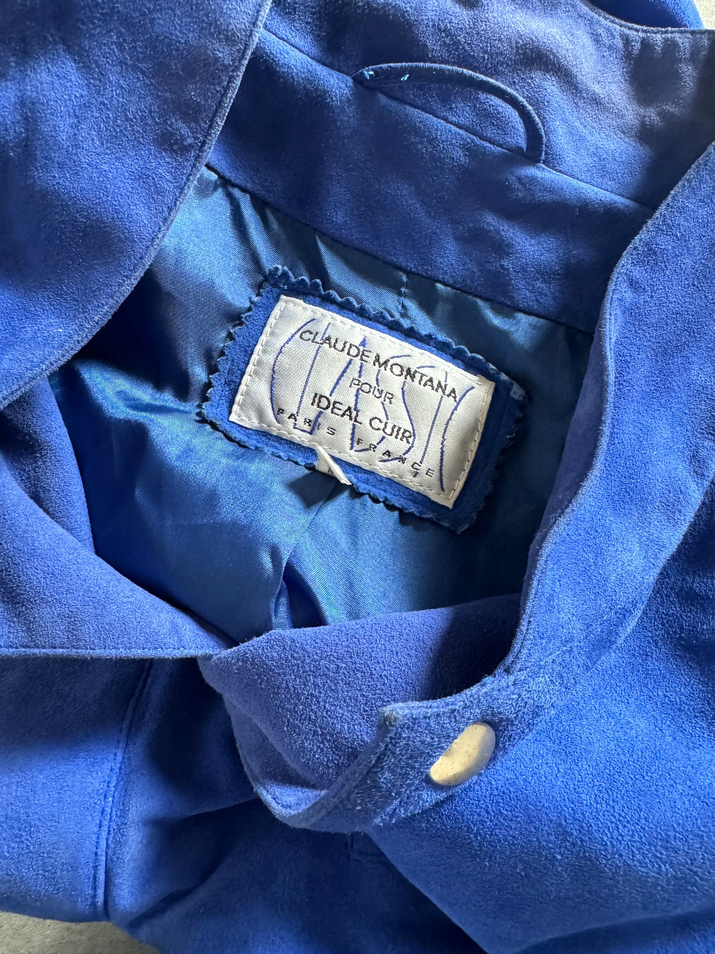 AW1984 Claude Montana pour Ideal Cuir French Blue Worker Bomber Jacket (M) - 2