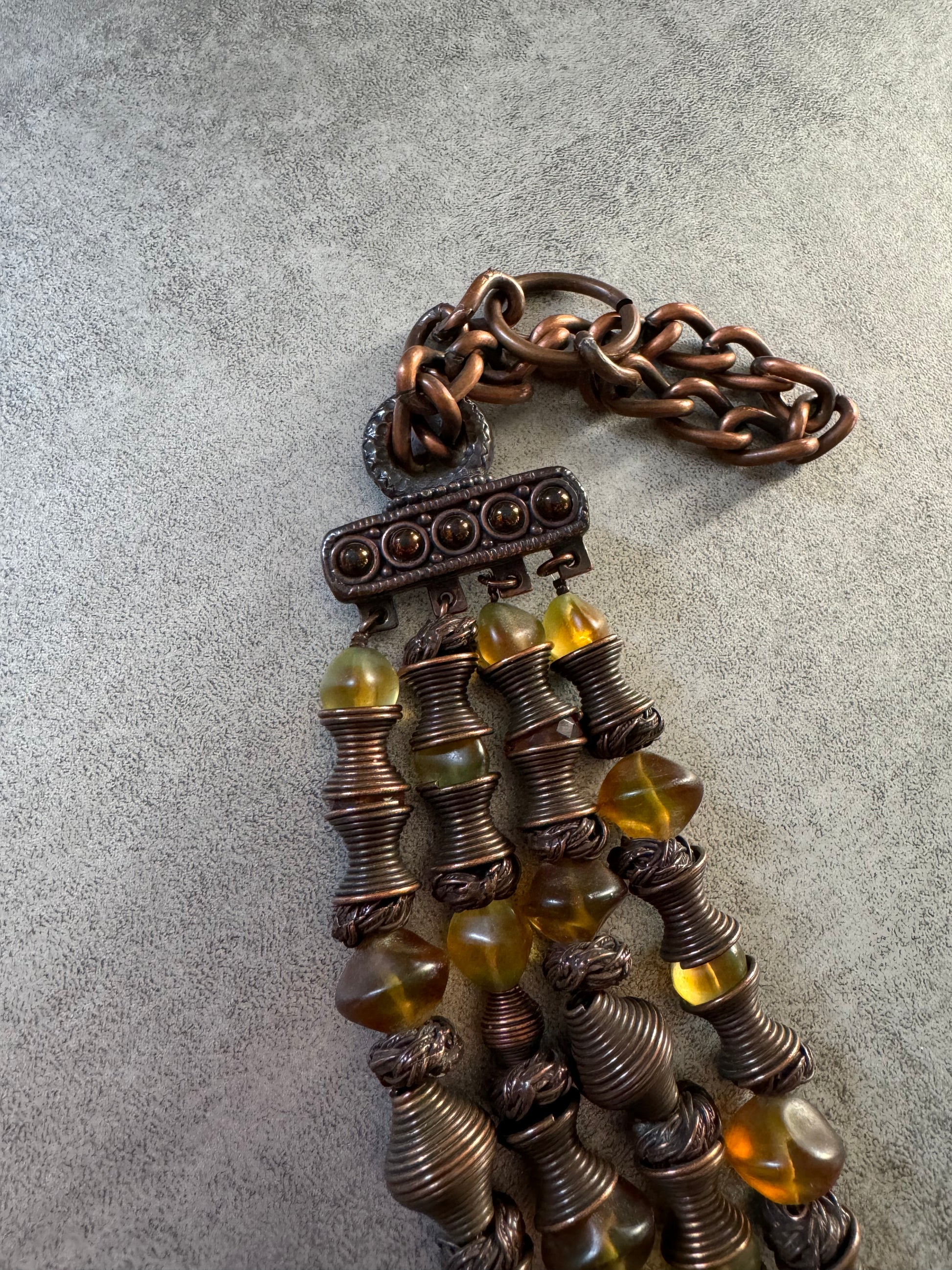 SS1994 Jean Paul Gaultier Masai Platinum Bronze & Amber Resin Necklace (OS) - 3