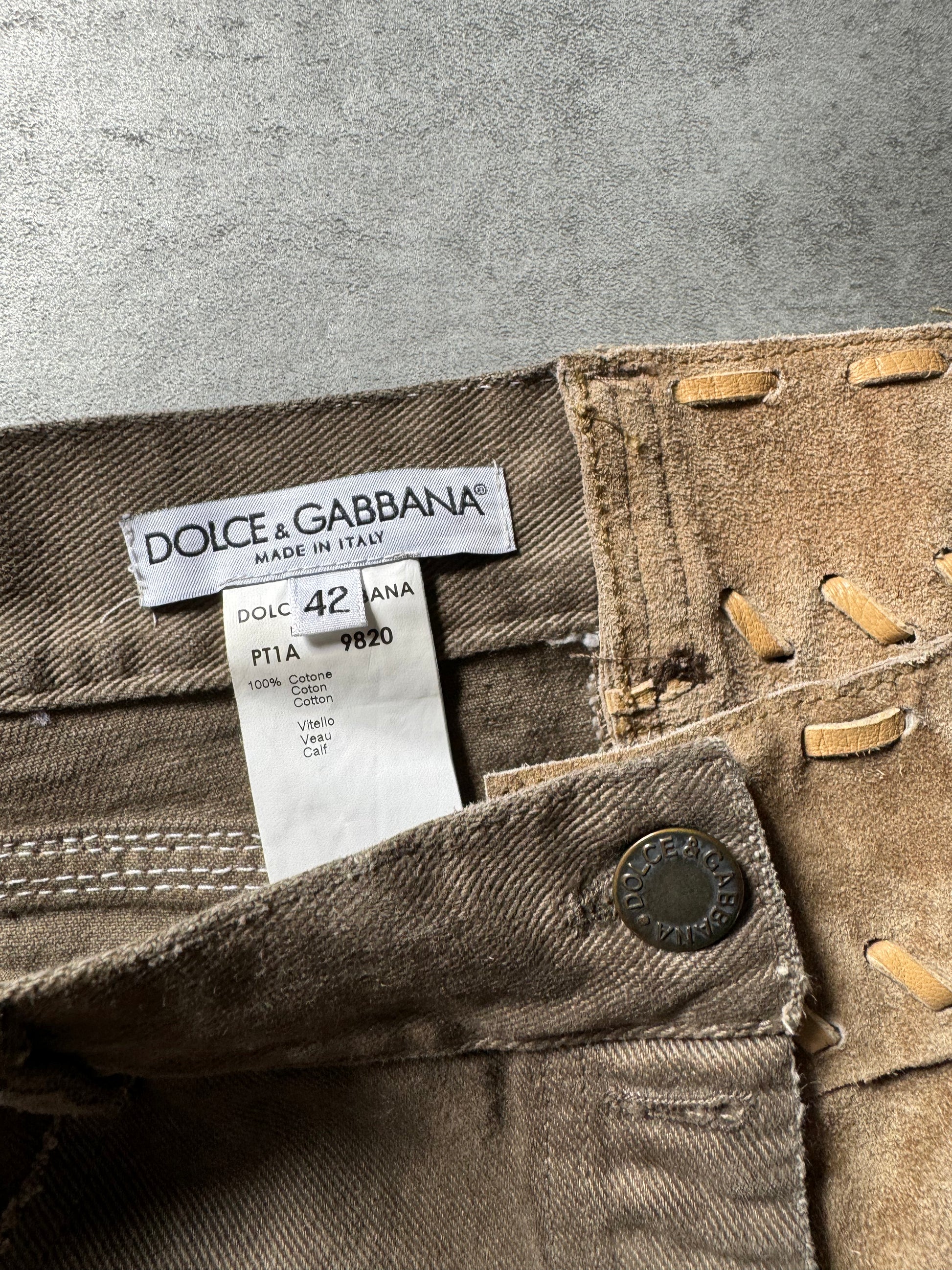 1990s Dolce & Gabbana Hybride Leather Denim Pants  (M) - 6