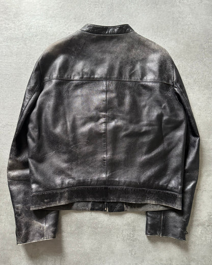 2000s Prada Biker Patched Retro Leather Jacket (S) - 2