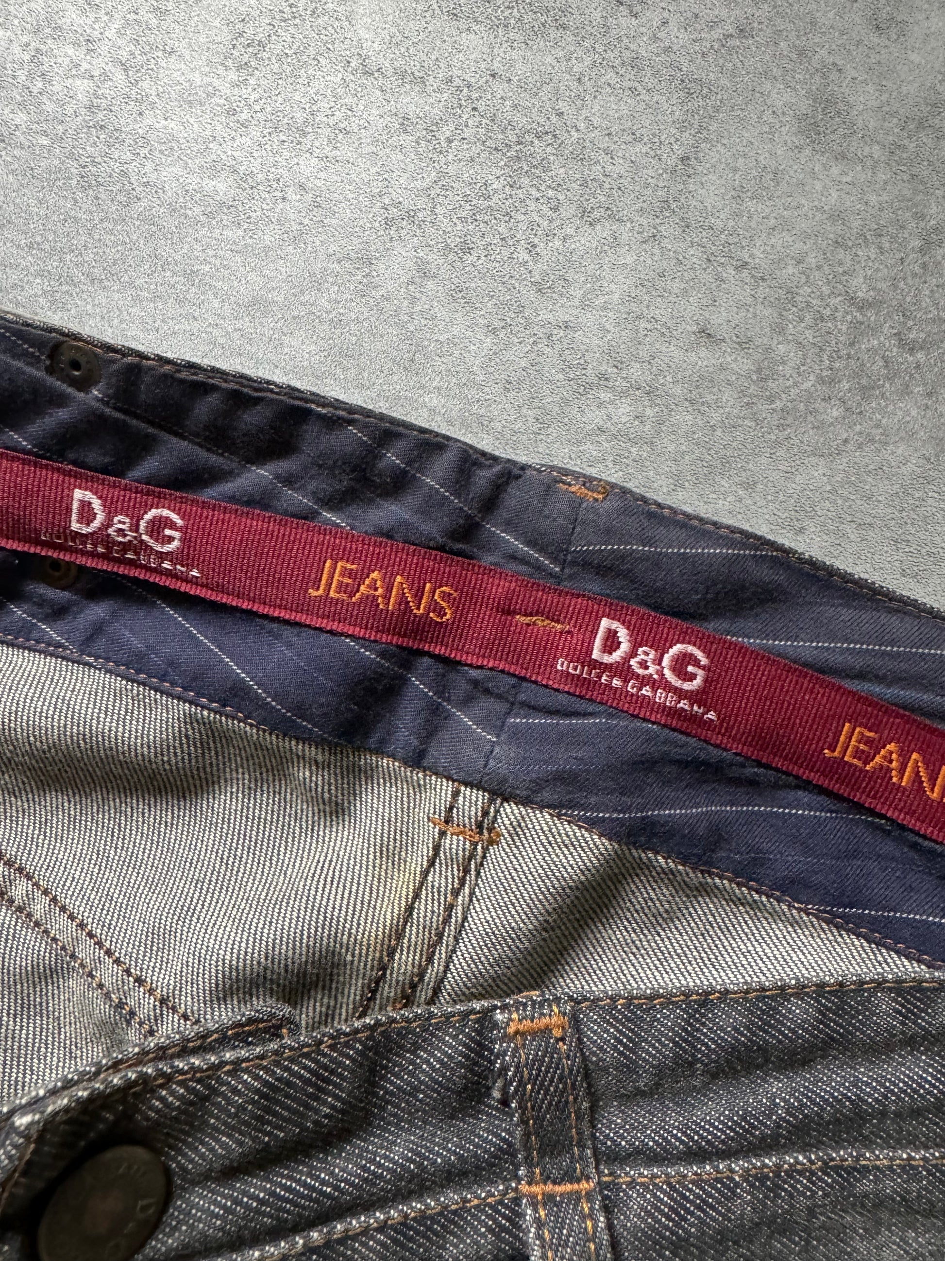 AW2003 Dolce & Gabbana Double Waisted Eroded Grey Denim Jeans (L) - 7