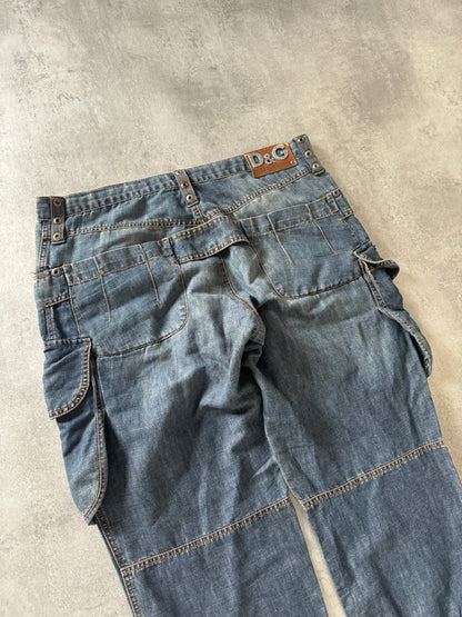 SS2004 Dolce & Gabbana Blue Cargo Bondage Denim Pants (XL) - 4