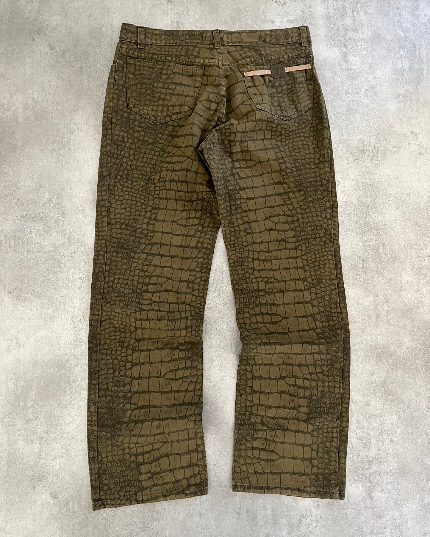 AW2001 Roberto Cavalli Crocodile Effect Olive Pants (L) - 2