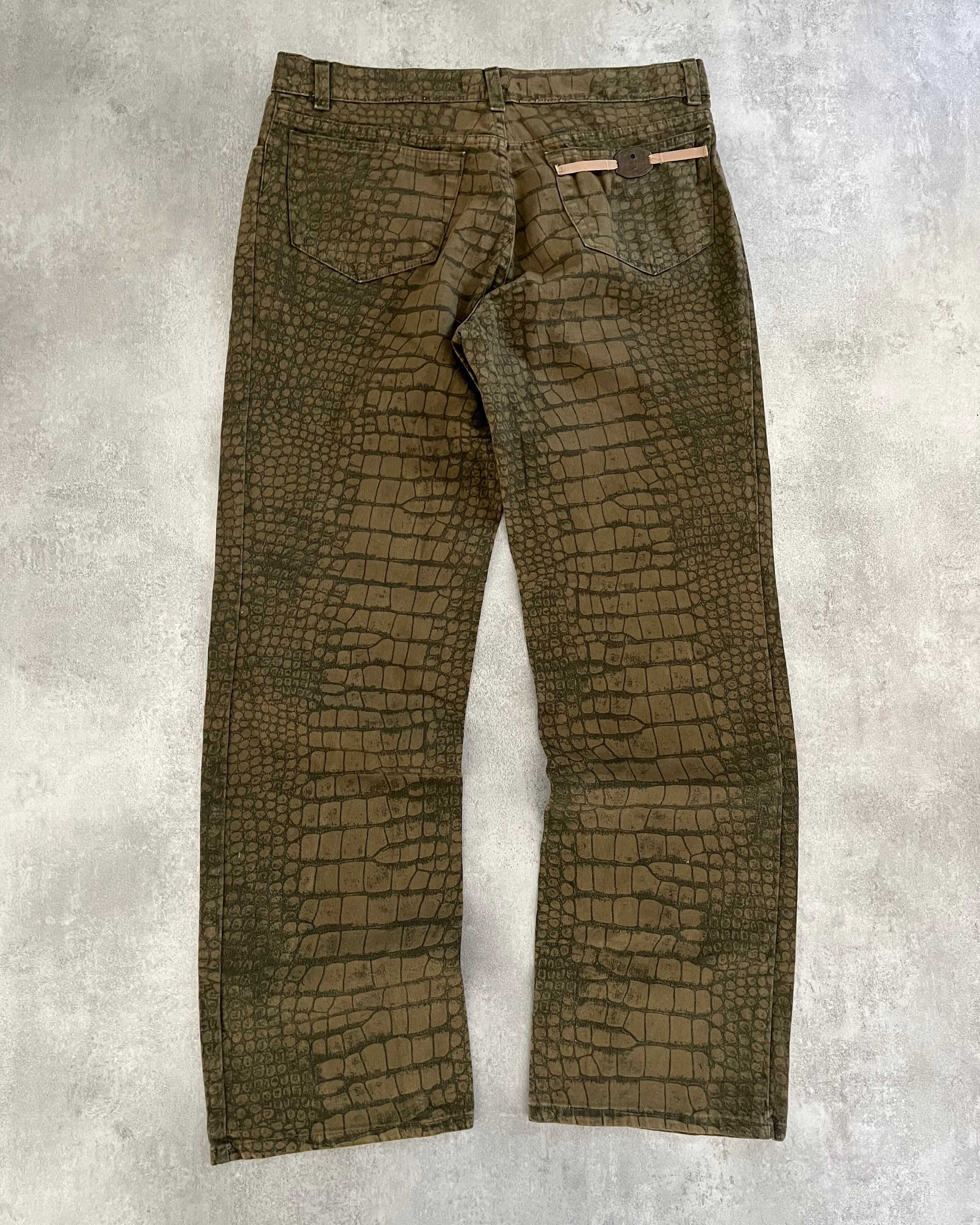 AW2001 Roberto Cavalli Crocodile Effect Olive Pants (L) - 2