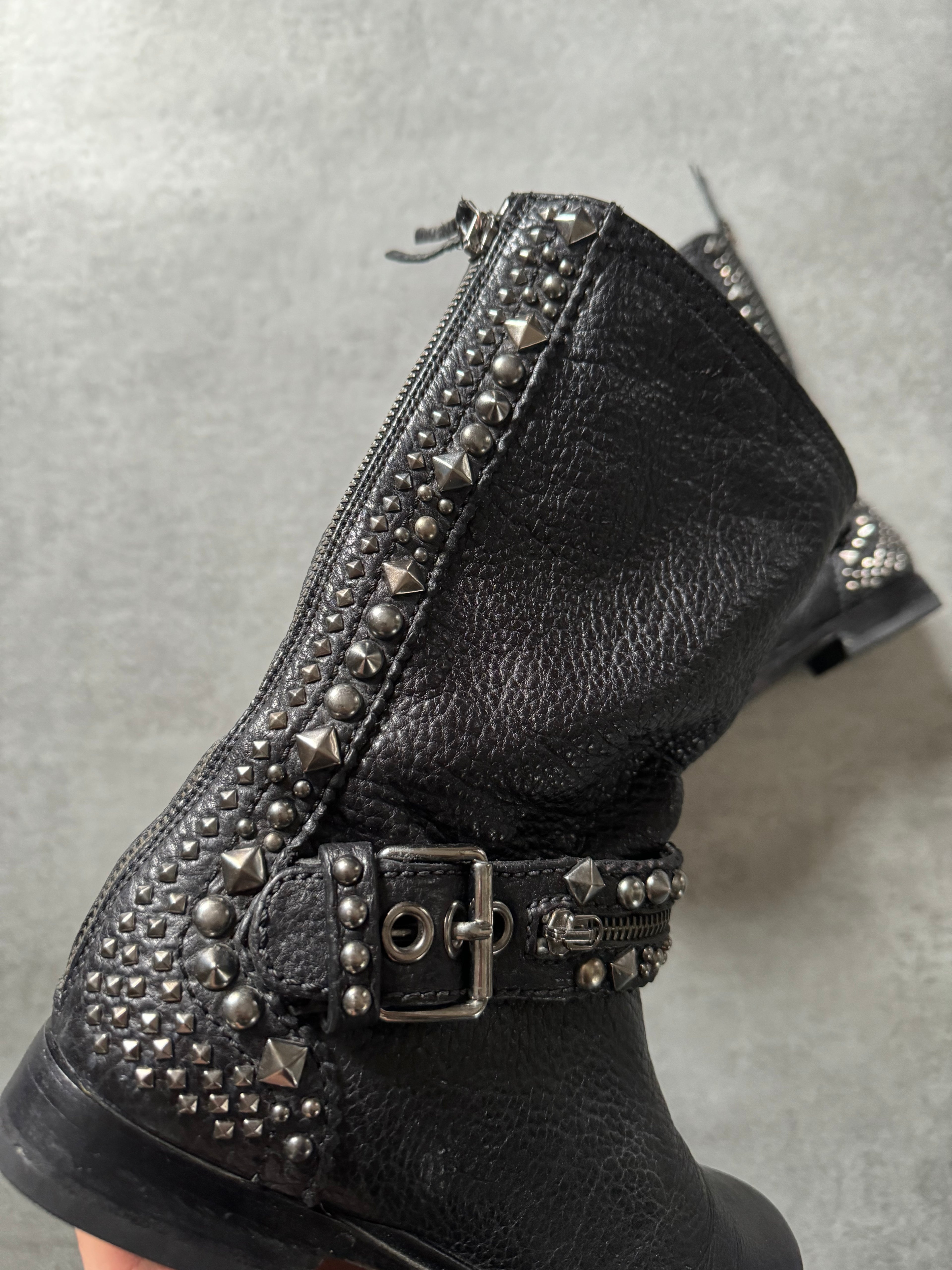 MiuMiu Embelished Eclipse Rocker Leather Boots  (37) - 9