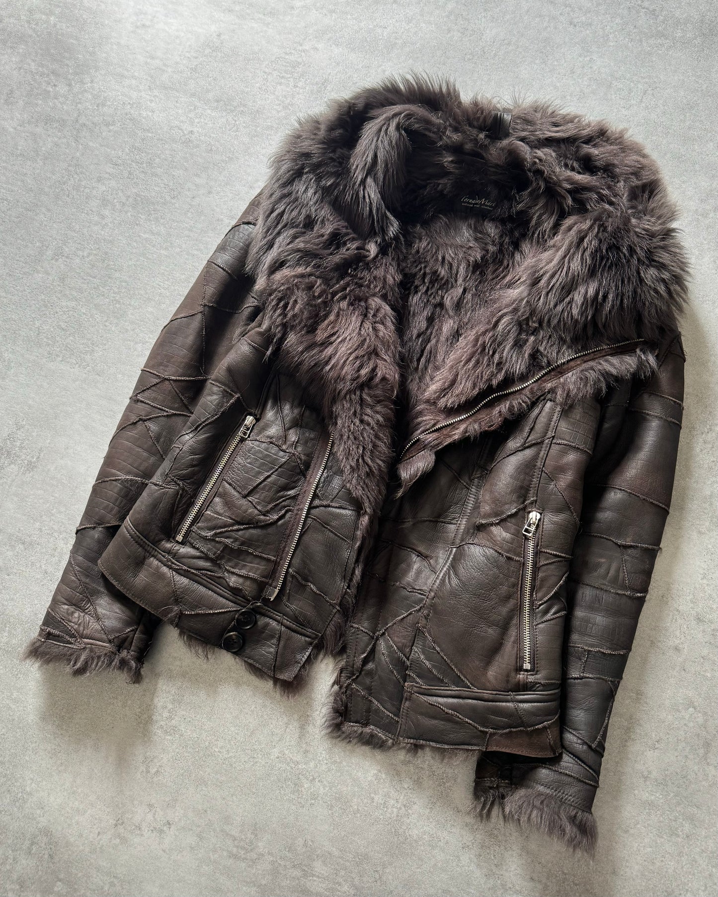 Tornado Mart Brown Twisted Fur & Leather Patchwork Jacket  (M) - 7