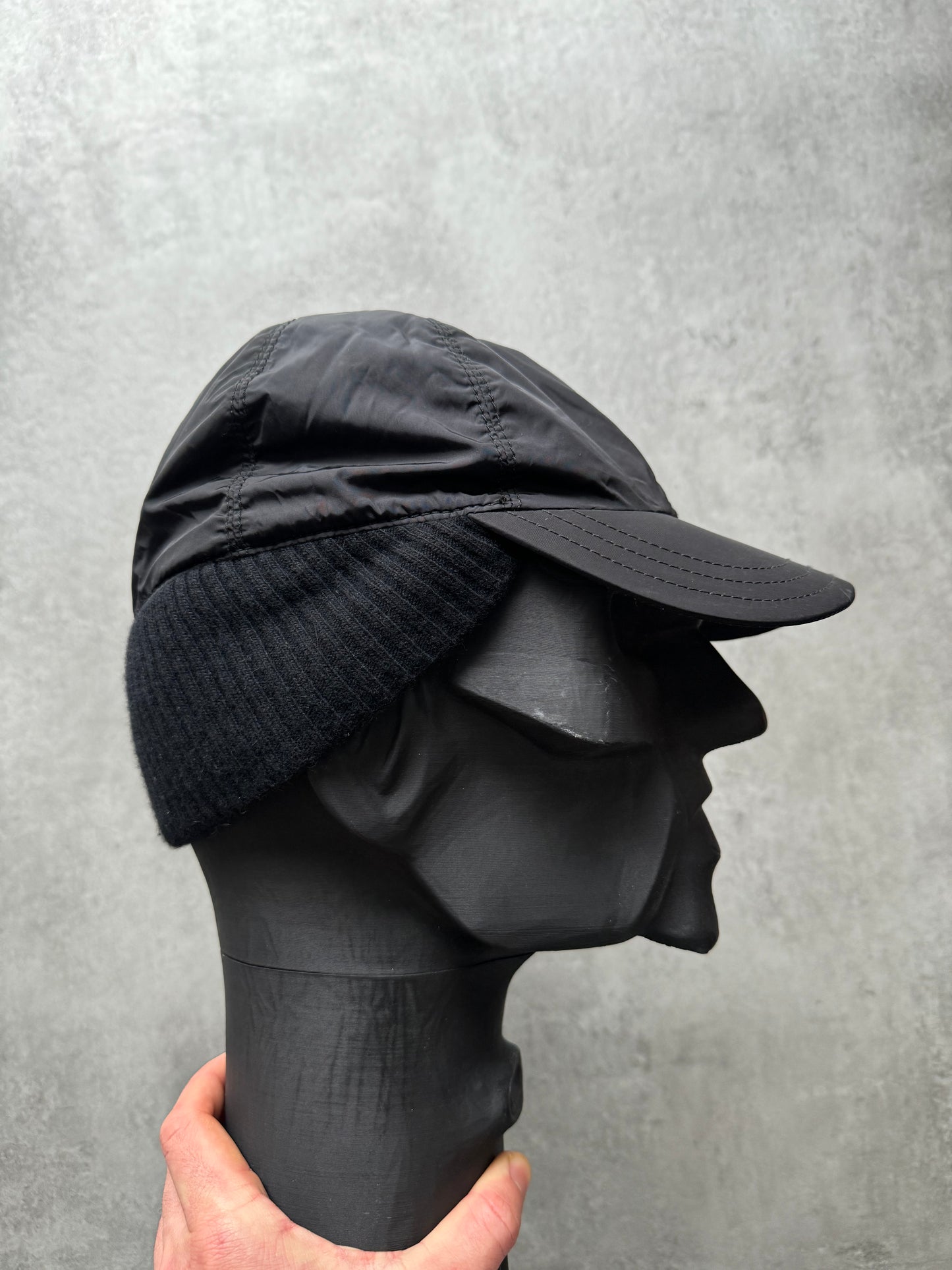 AW2001 Prada Black Wool Protect Nylon Cap  (OS) - 6
