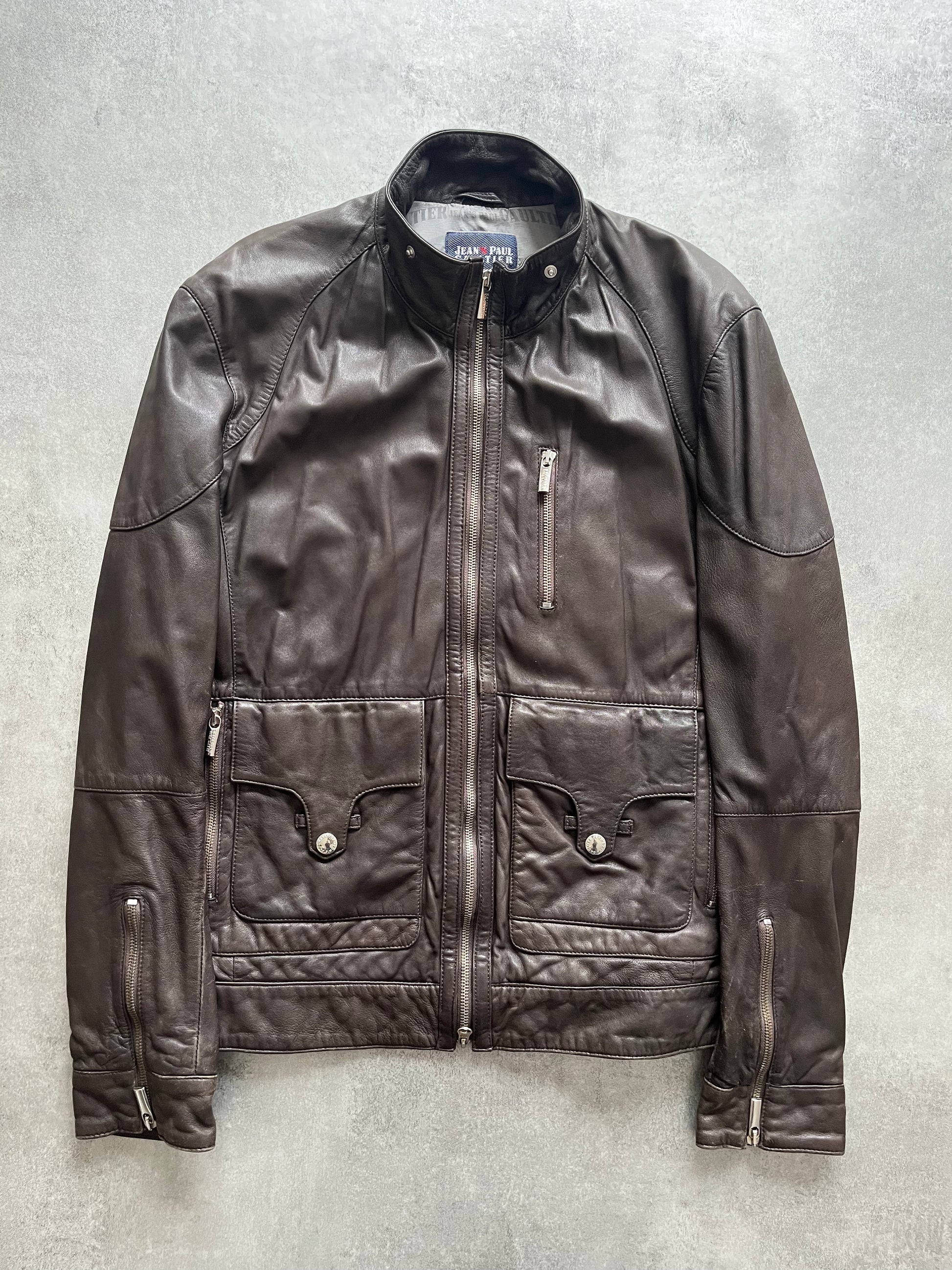 2000s' Jean Paul Gaultier Brown Civil Leather Jacket (M) (M) - 3