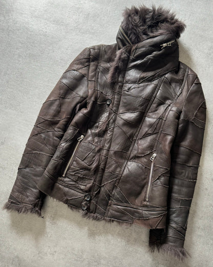Tornado Mart Brown Twisted Fur & Leather Patchwork Jacket  (M) - 6