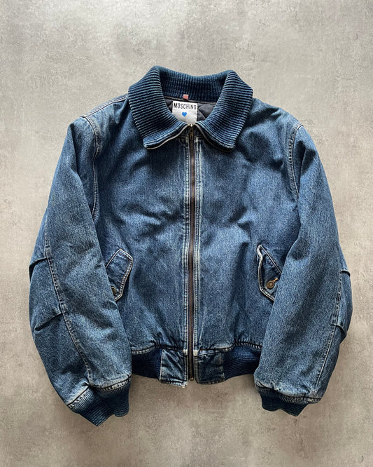 1990s Moschino Aero Relaxed Denim Bomber Jacket (M) - 1