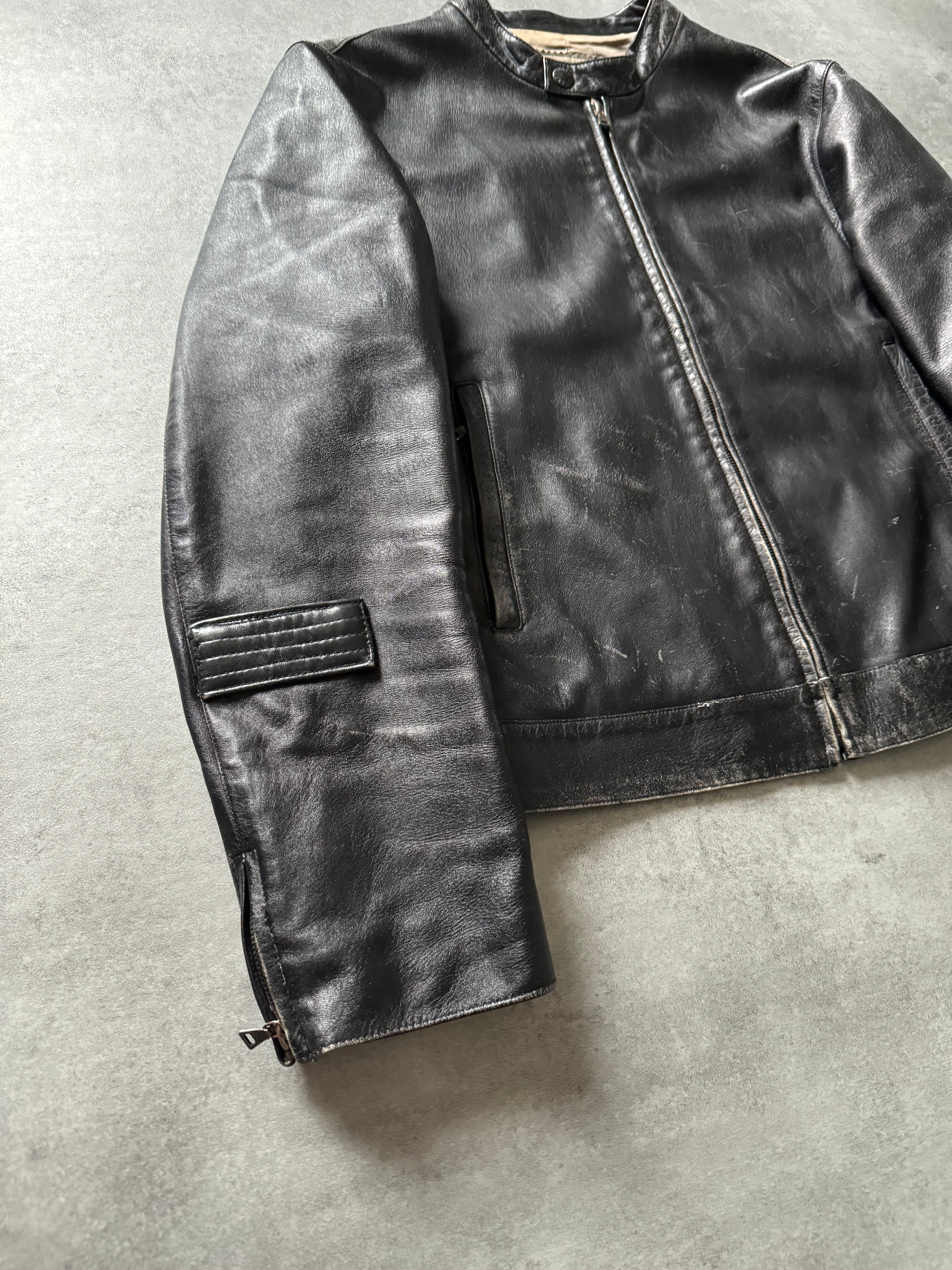 2000s Prada Biker Patched Retro Leather Jacket (S) - 5