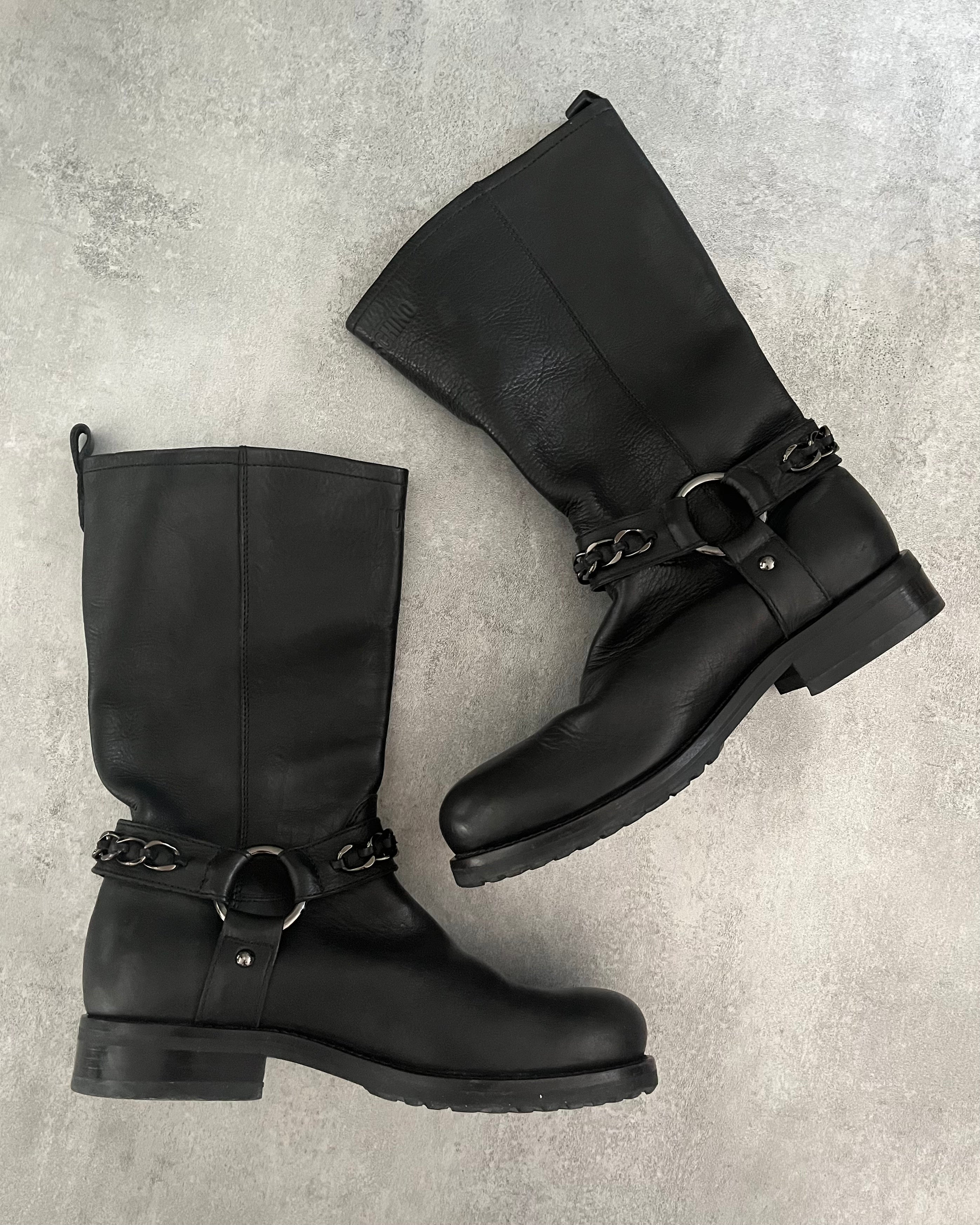 Moschino Black Leather Cow-Boy Boots (42) - 4