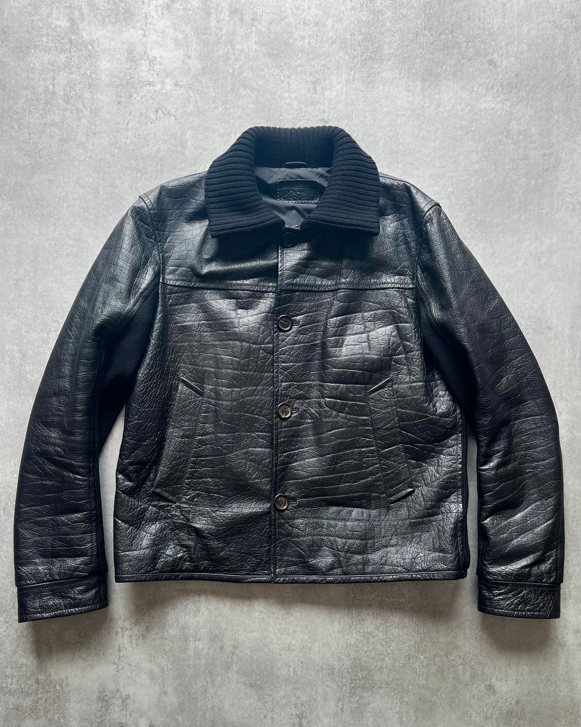 1990s Prada Milano Hybrid Dark Leather Jacket (M) - 1