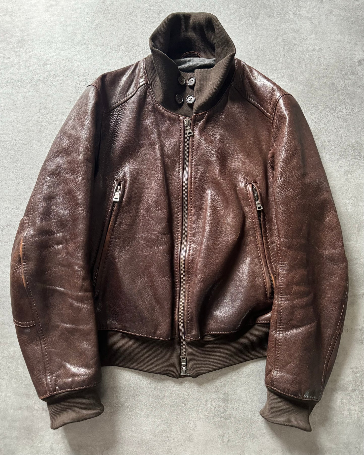 2000s Prada Signature Elbow Paded Leather Jacket (M) - 1