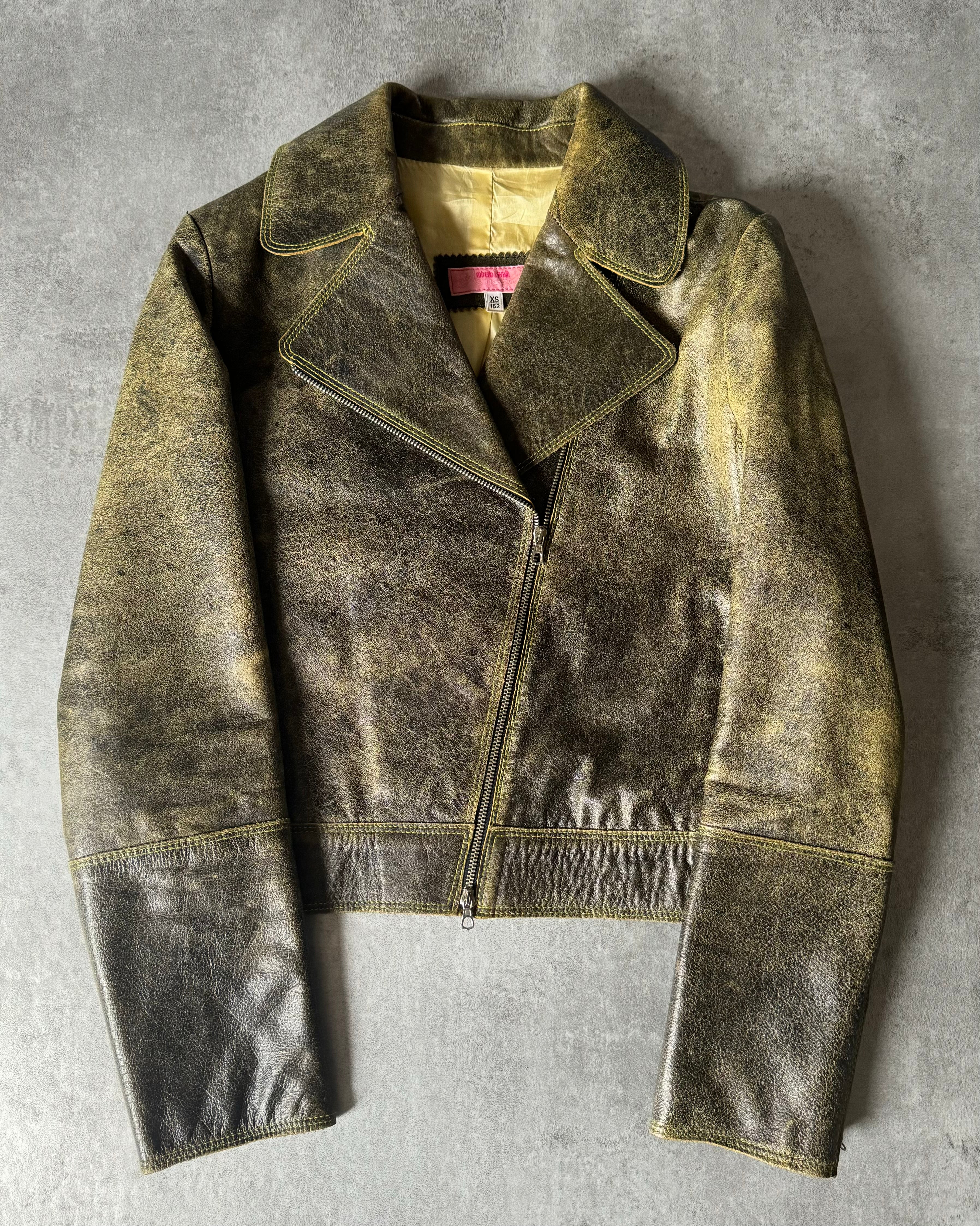 AW2001 Roberto Cavalli Yellow Faded Biker Jacket  (XS) - 2