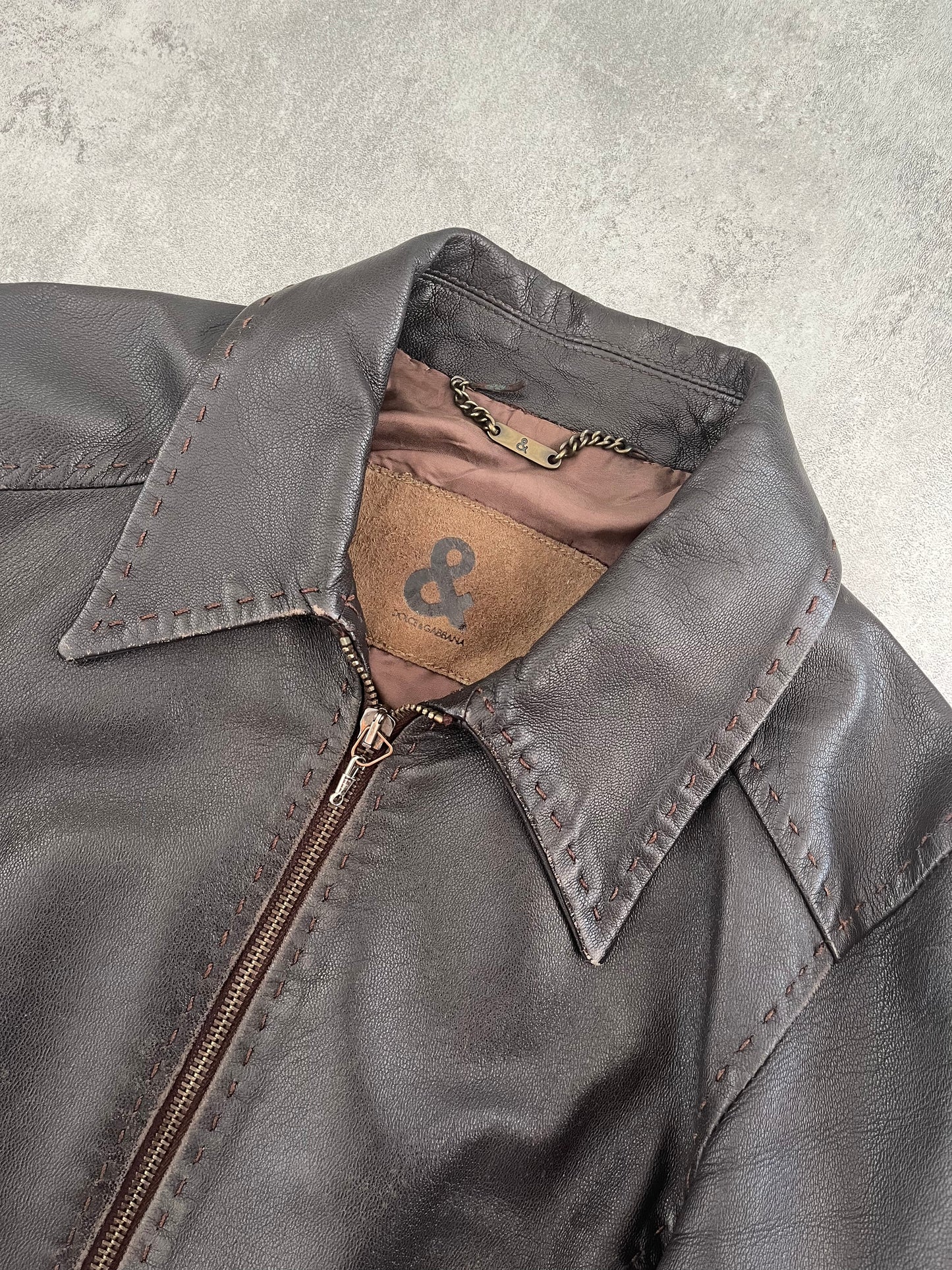 2000s Dolce & Gabbana Milano Brown Leather Jacket (XS) - 6