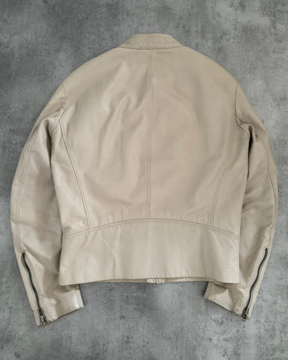 SS2004 Maison Margiela Beige 5 Zips Leather Jacket (L) - 3