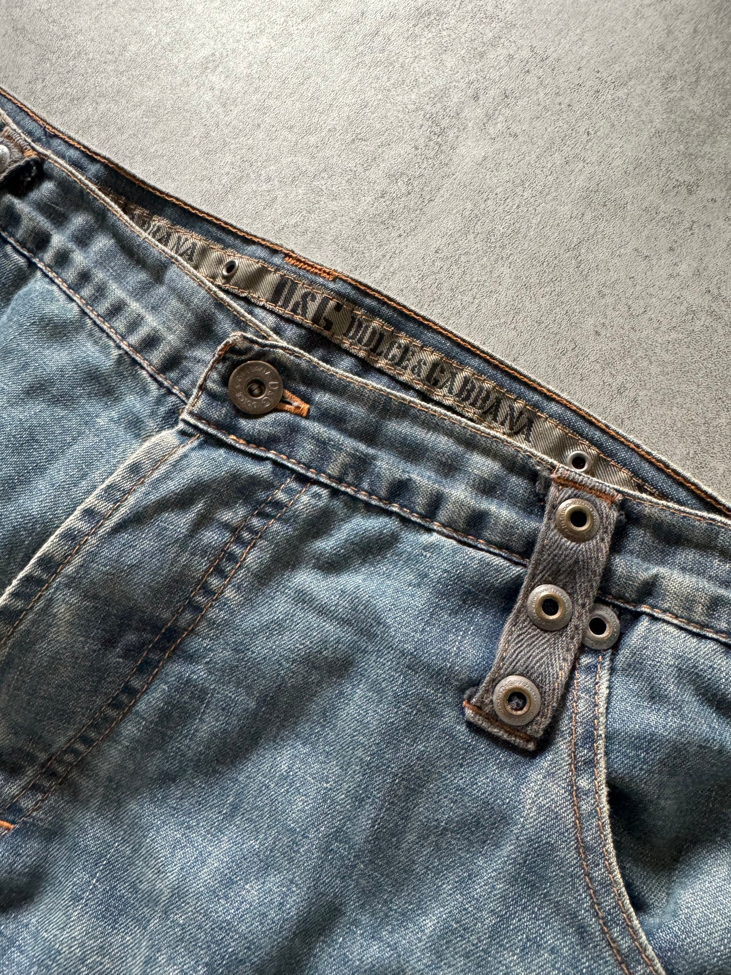 SS2004 Dolce & Gabbana Blue Cargo Bondage Denim Pants (XL) - 7