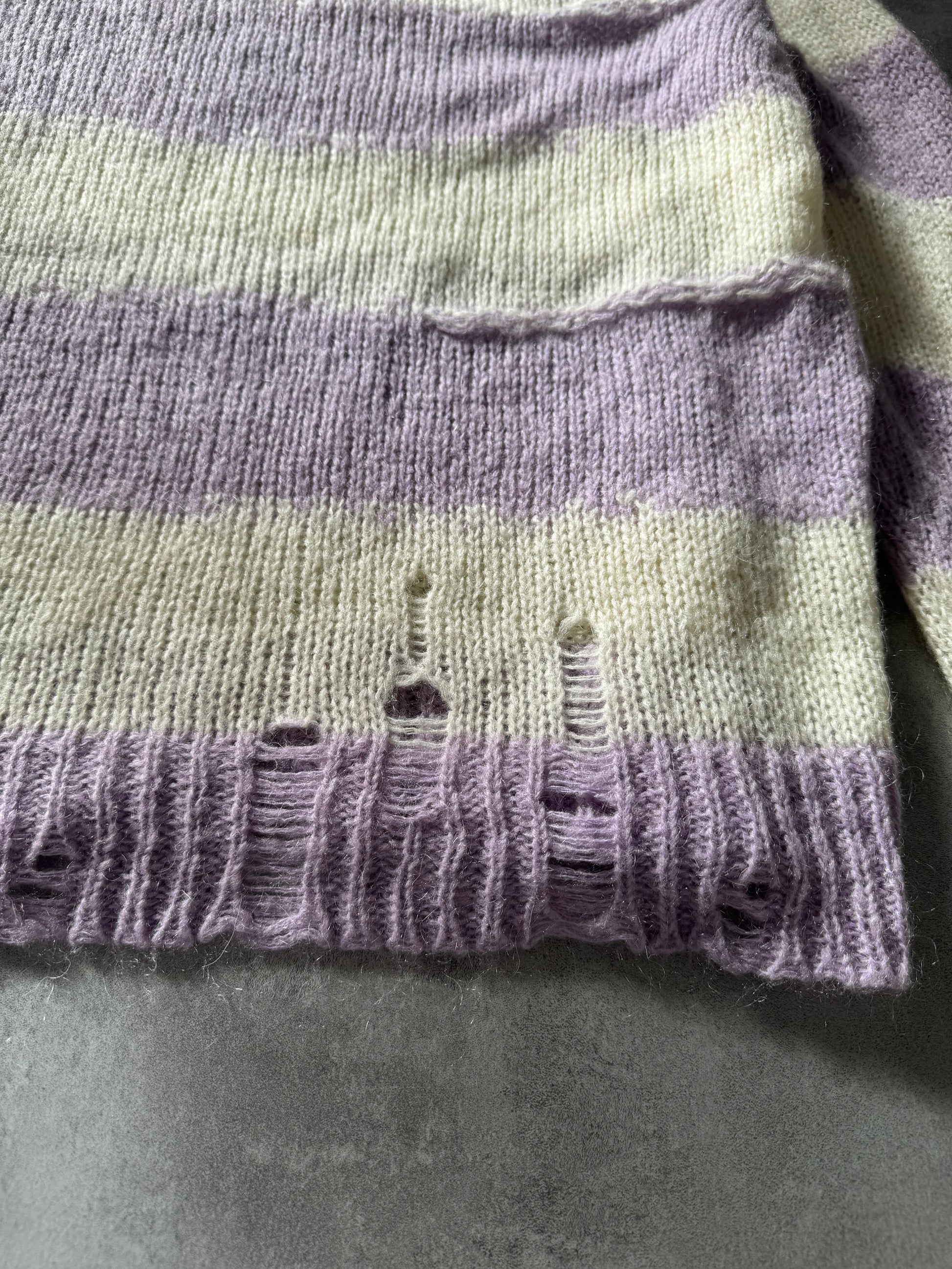 Acne Studios White & Purple Distressed Sweater (M) - 5