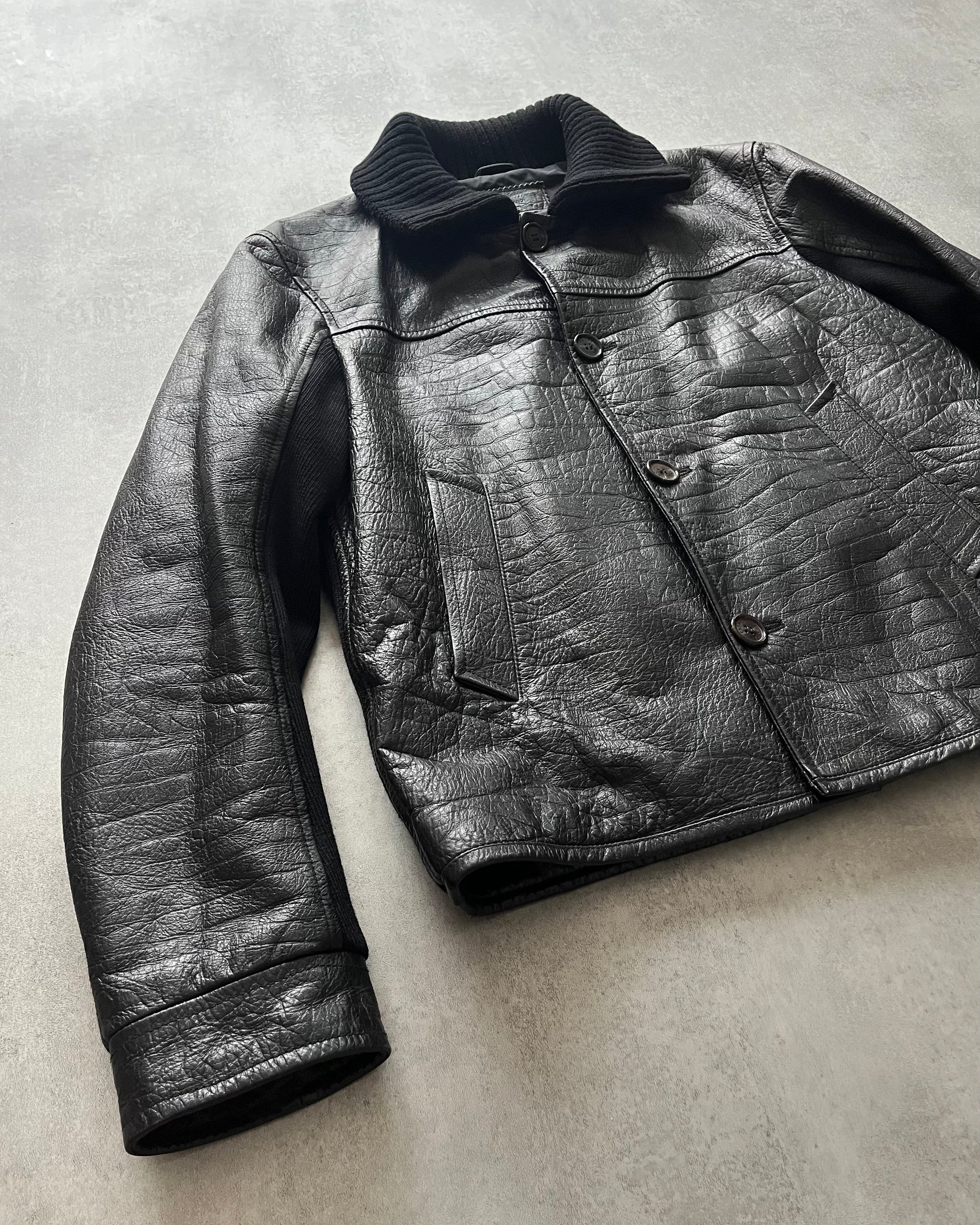 1990s Prada Milano Hybrid Dark Leather Jacket (M) - 3