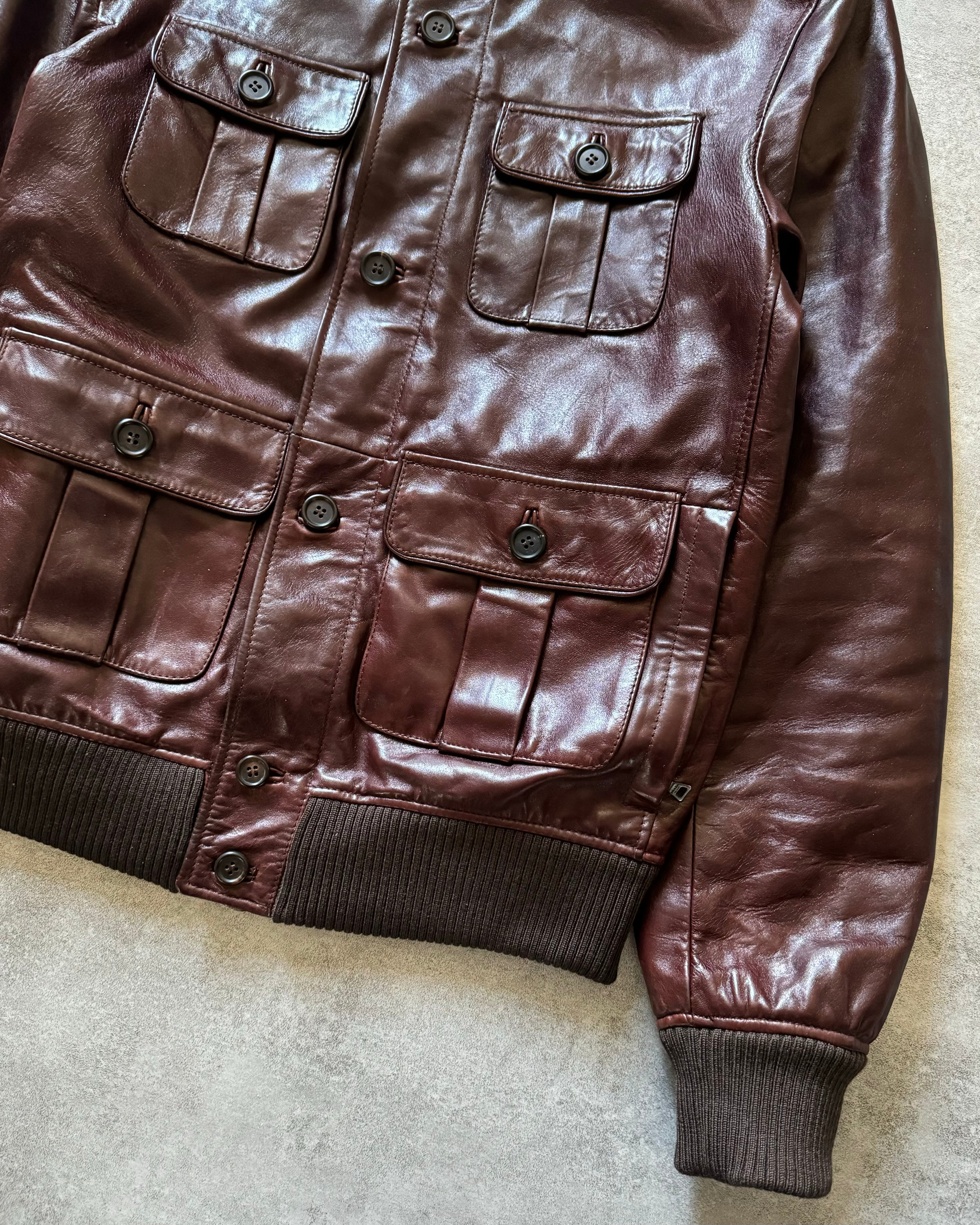 AW2008 Prada Bordeaux Thick Cowhide Premium Calf Leather Jacket  (M) - 7