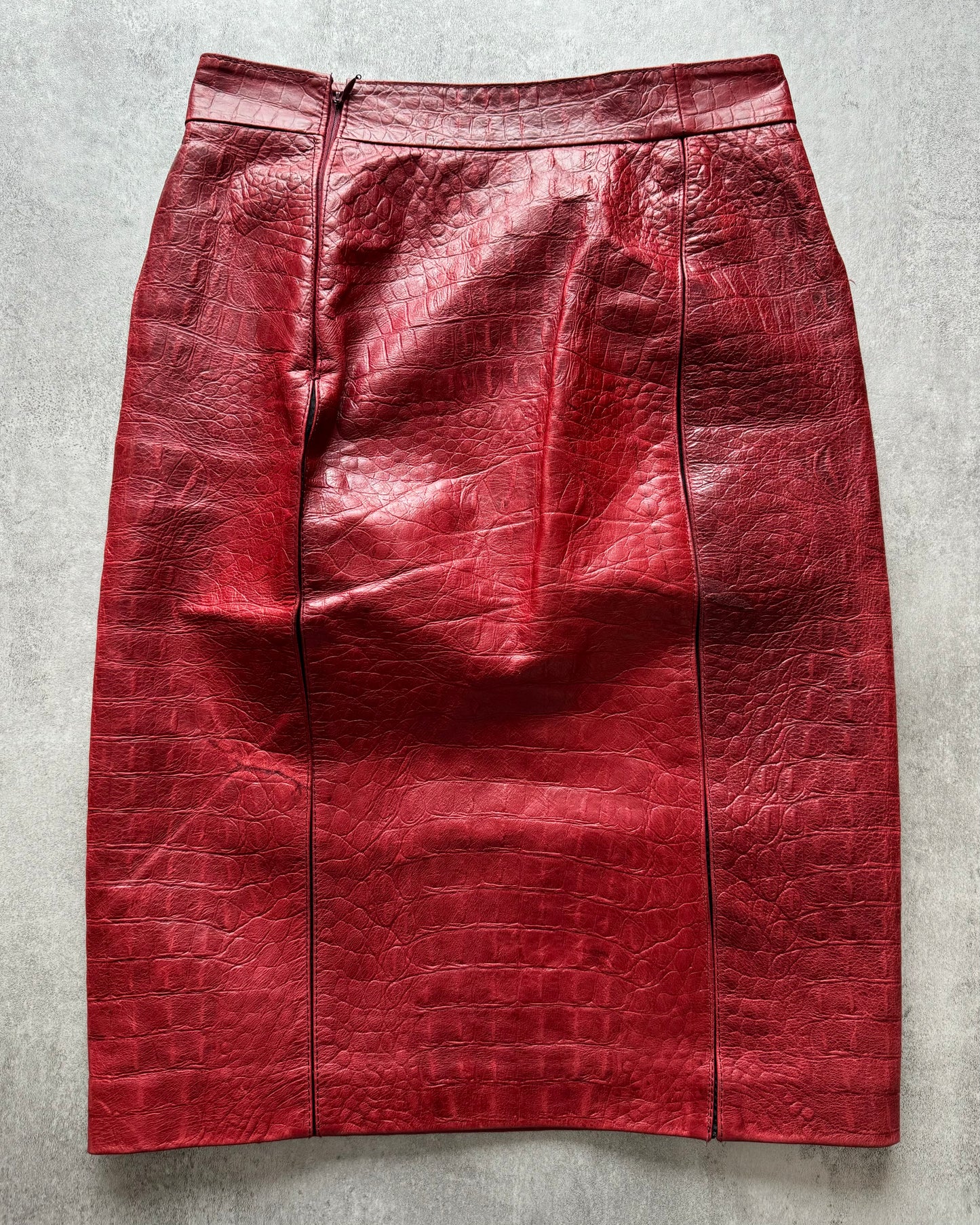 FW2000 Roberto Cavalli Crocodile Leather Red Skirt (S) - 1