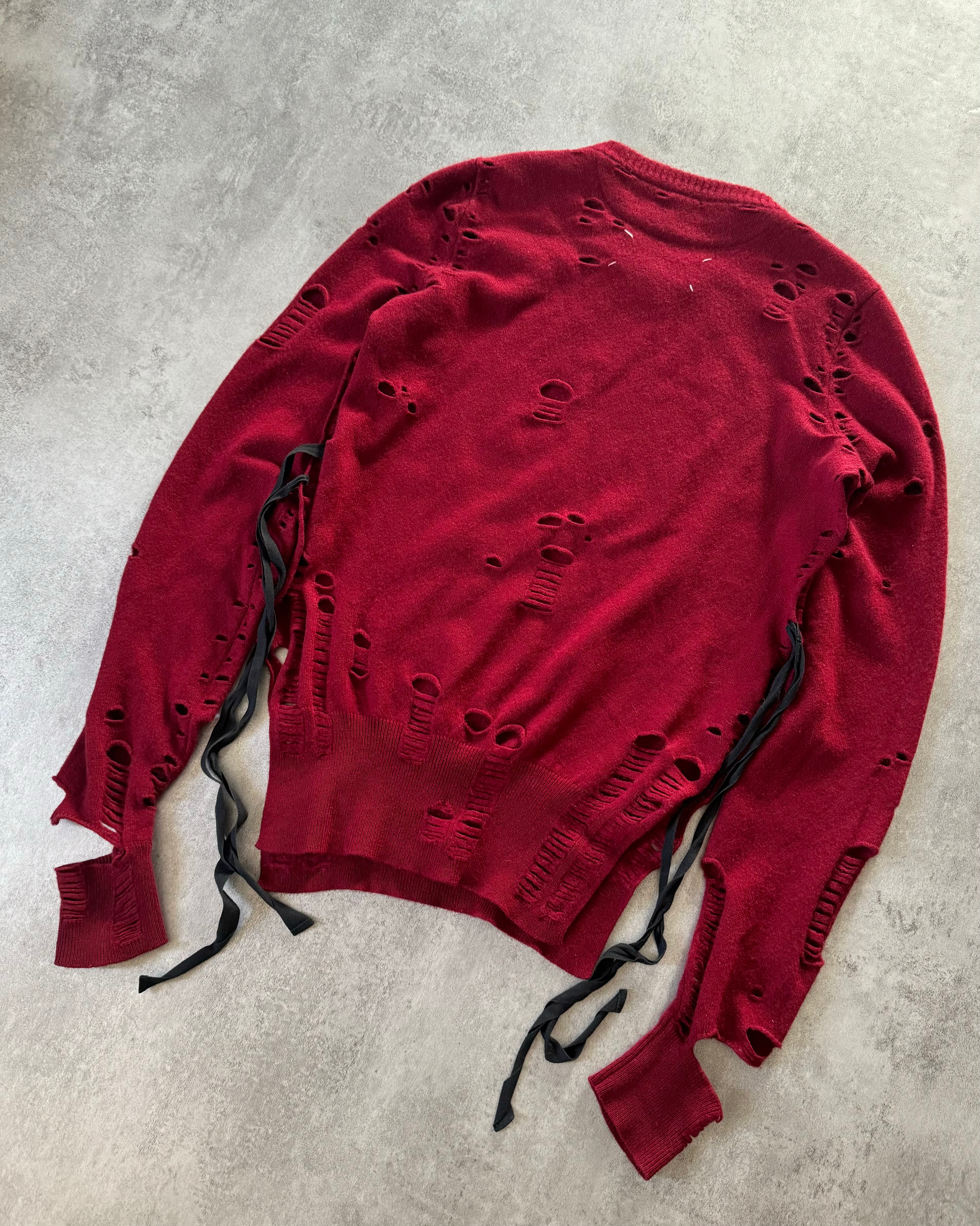 AW2015 Maison Margiela Red Distressed Cashmere Sweater (S) - 4