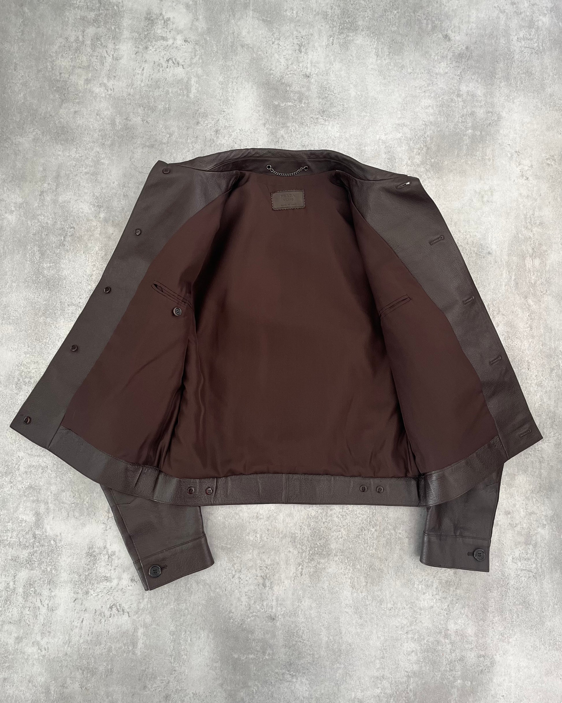 AW2005 Prada Brown Minimalist Leather Jacket  (M) - 4