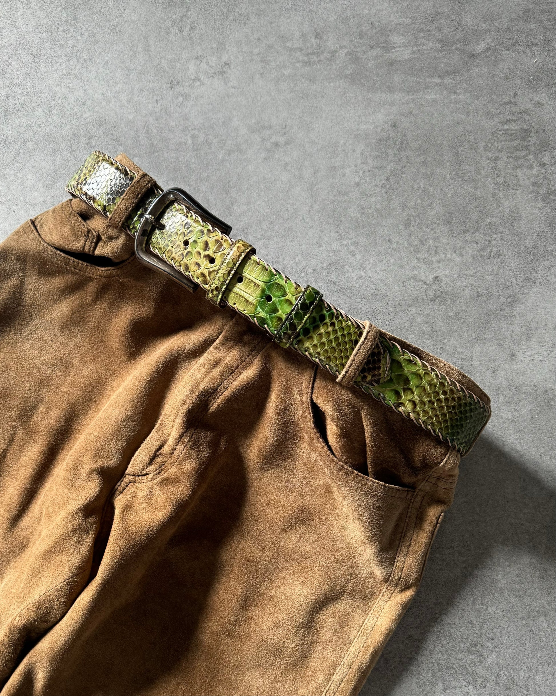 Marco Rettili Artisanal Milanese Green Dopamine Python Leather Belt (OS) - 2