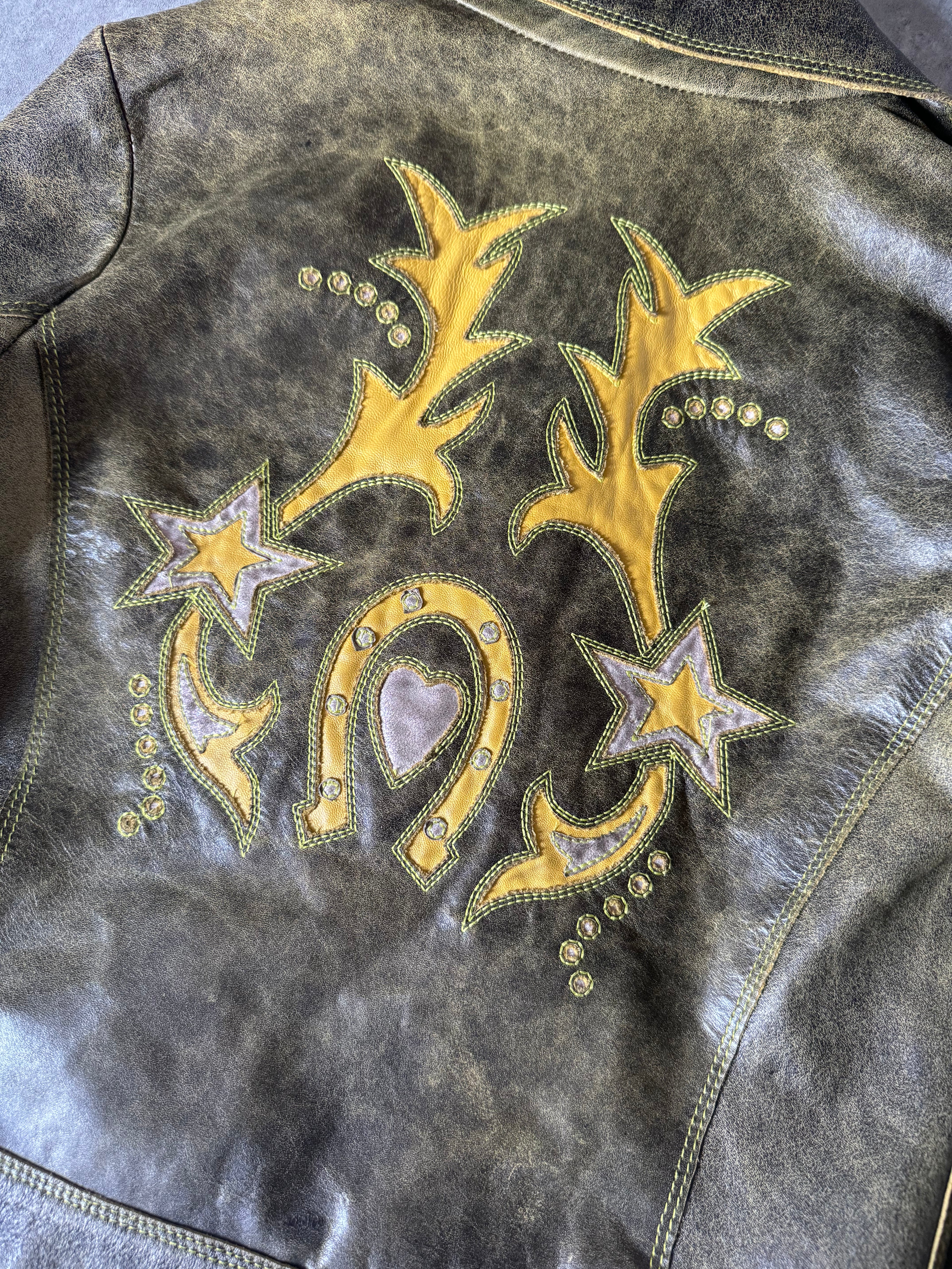 AW2001 Roberto Cavalli Yellow Faded Biker Jacket  (XS) - 7