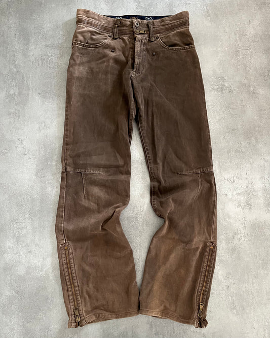 AW2003 Dolce & Gabbana Brown Zipped Pants (S) - 1