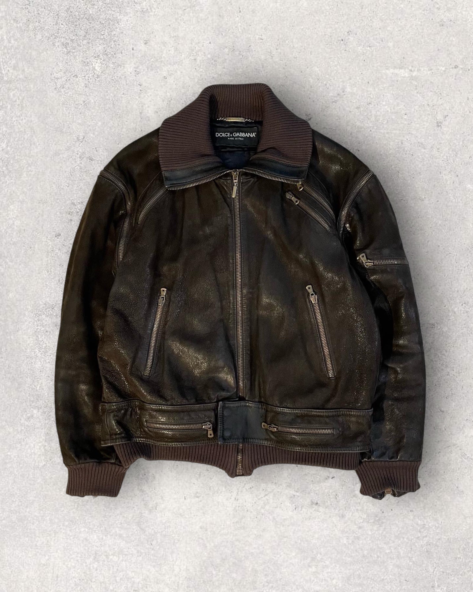 AW2003 ドルチェ＆ガッバーナ 取り外し可能なアーム付きレザー アビエイター ボンバー ジャケット (L)