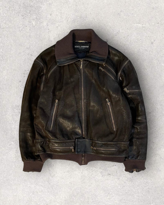AW2003 Dolce & Gabbana Leather Aviator Bomber Jacket with Detachable Arms (L)