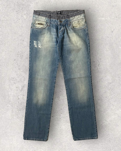 SS05 Dolce & Gabbana Double-Waisted Faded Jeans (S)