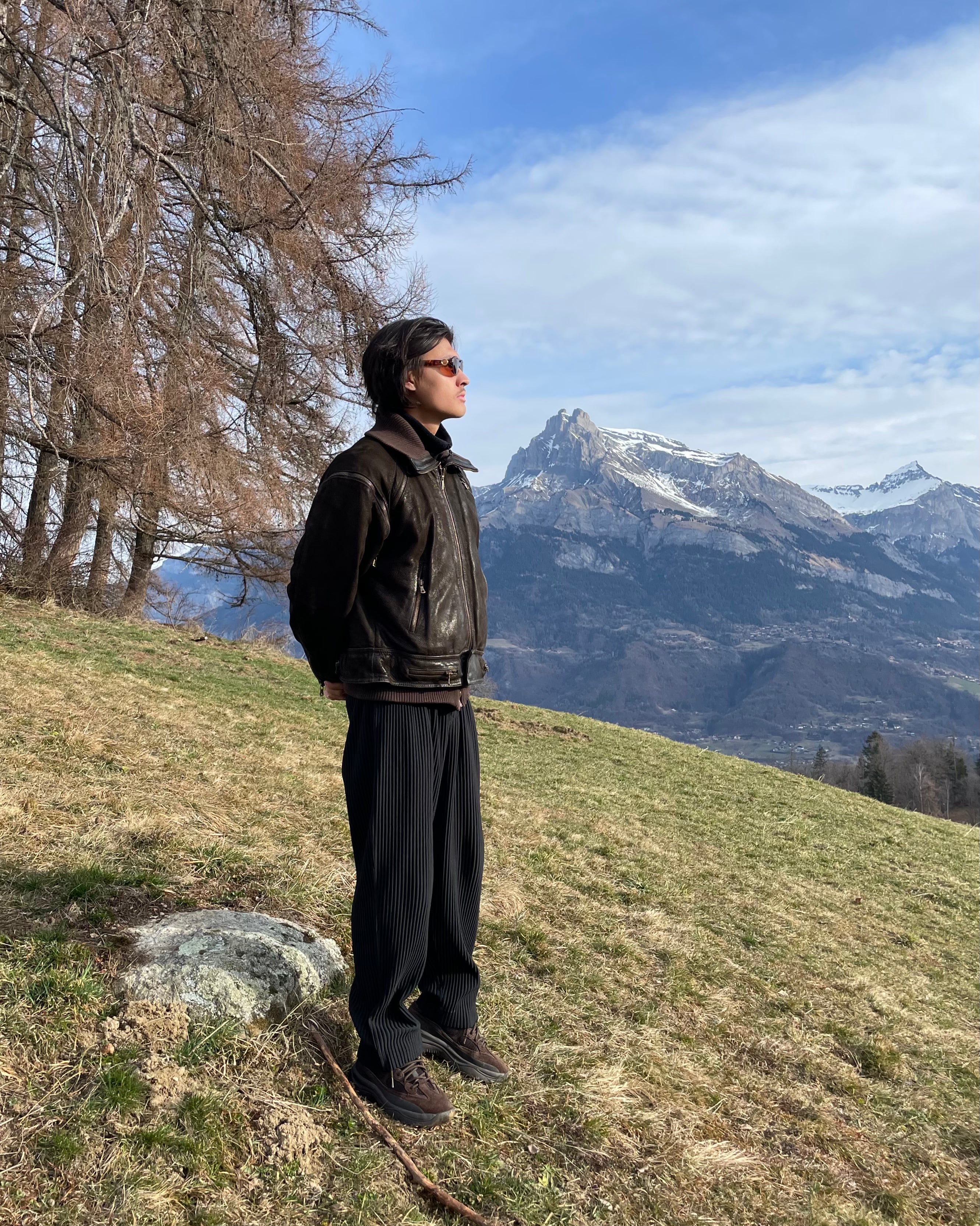 AW2003 ドルチェ＆ガッバーナ 取り外し可能なアーム付きレザー アビエイター ボンバー ジャケット (L)