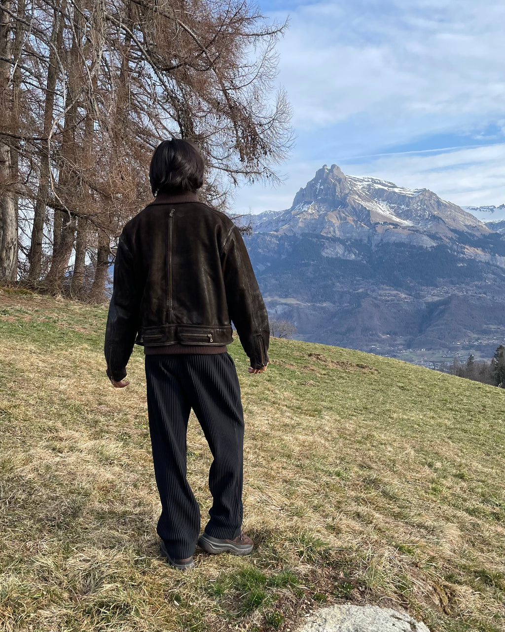 AW2003 ドルチェ＆ガッバーナ 取り外し可能なアーム付きレザー アビエイター ボンバー ジャケット (L)