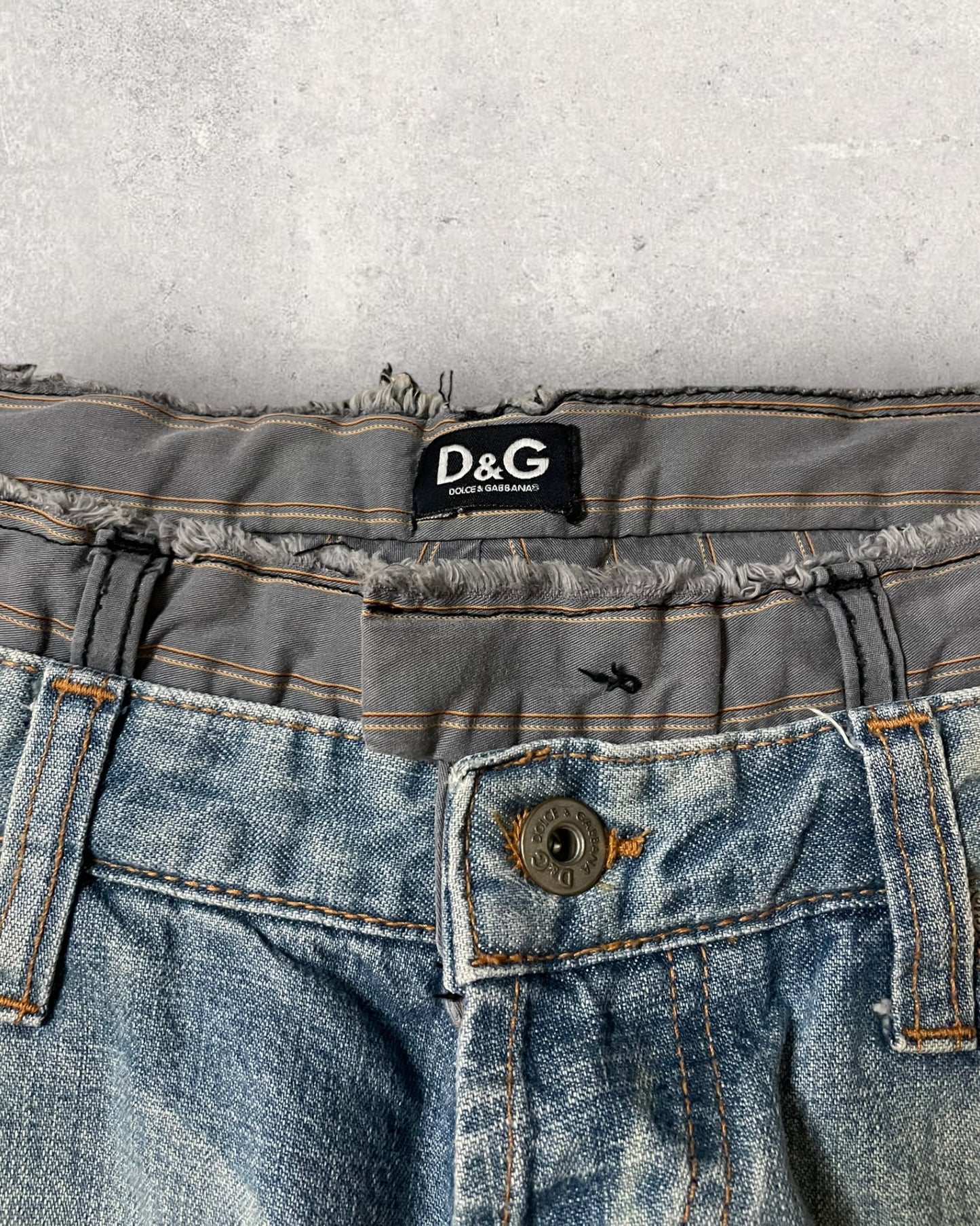 SS05 Dolce & Gabbana Double-Waisted Faded Jeans (S)