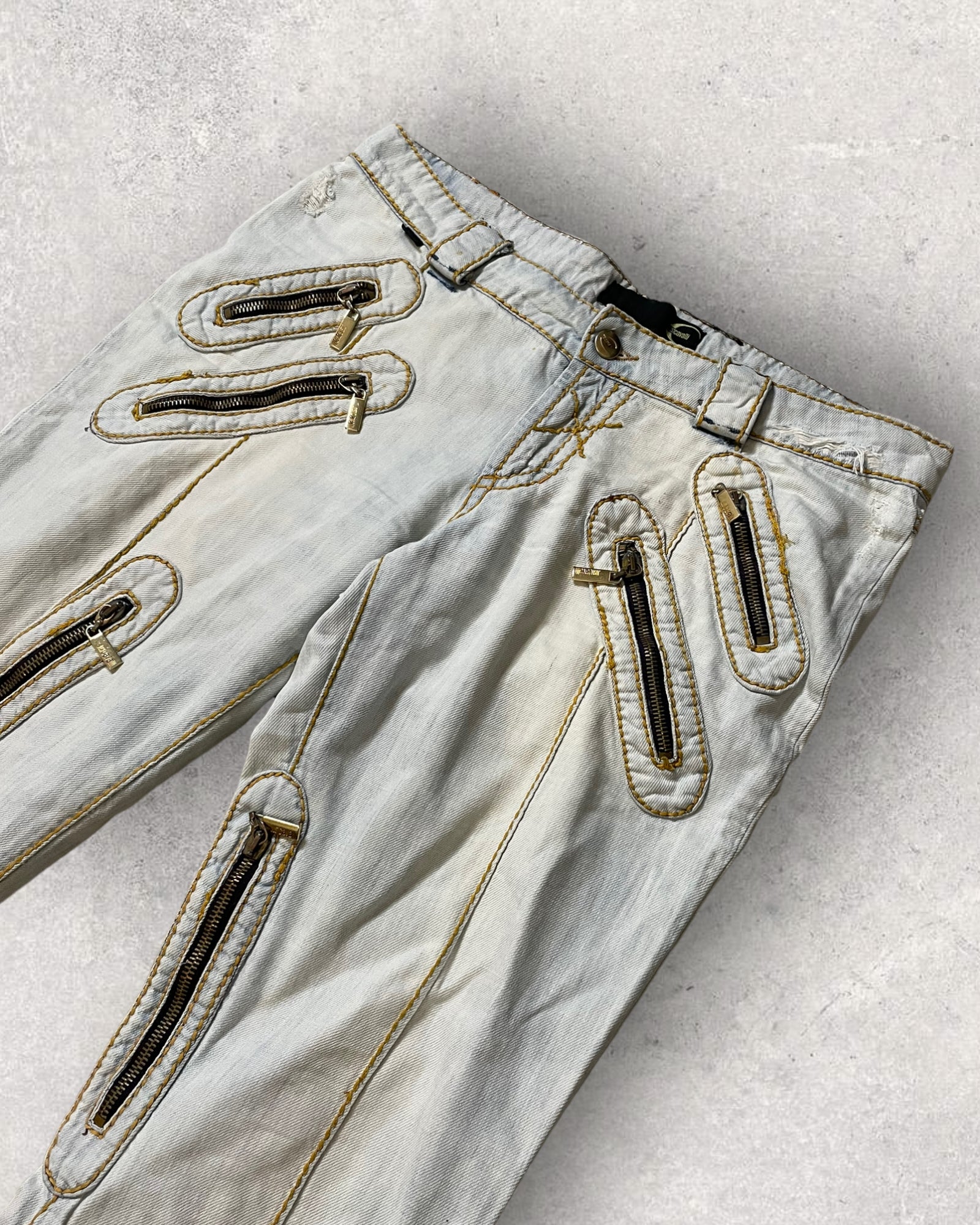 ジャスト カヴァリ バイカー ホワイト ジーンズ