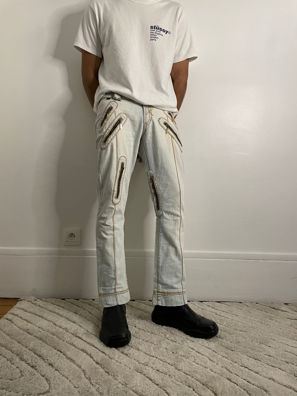 ジャスト カヴァリ バイカー ホワイト ジーンズ