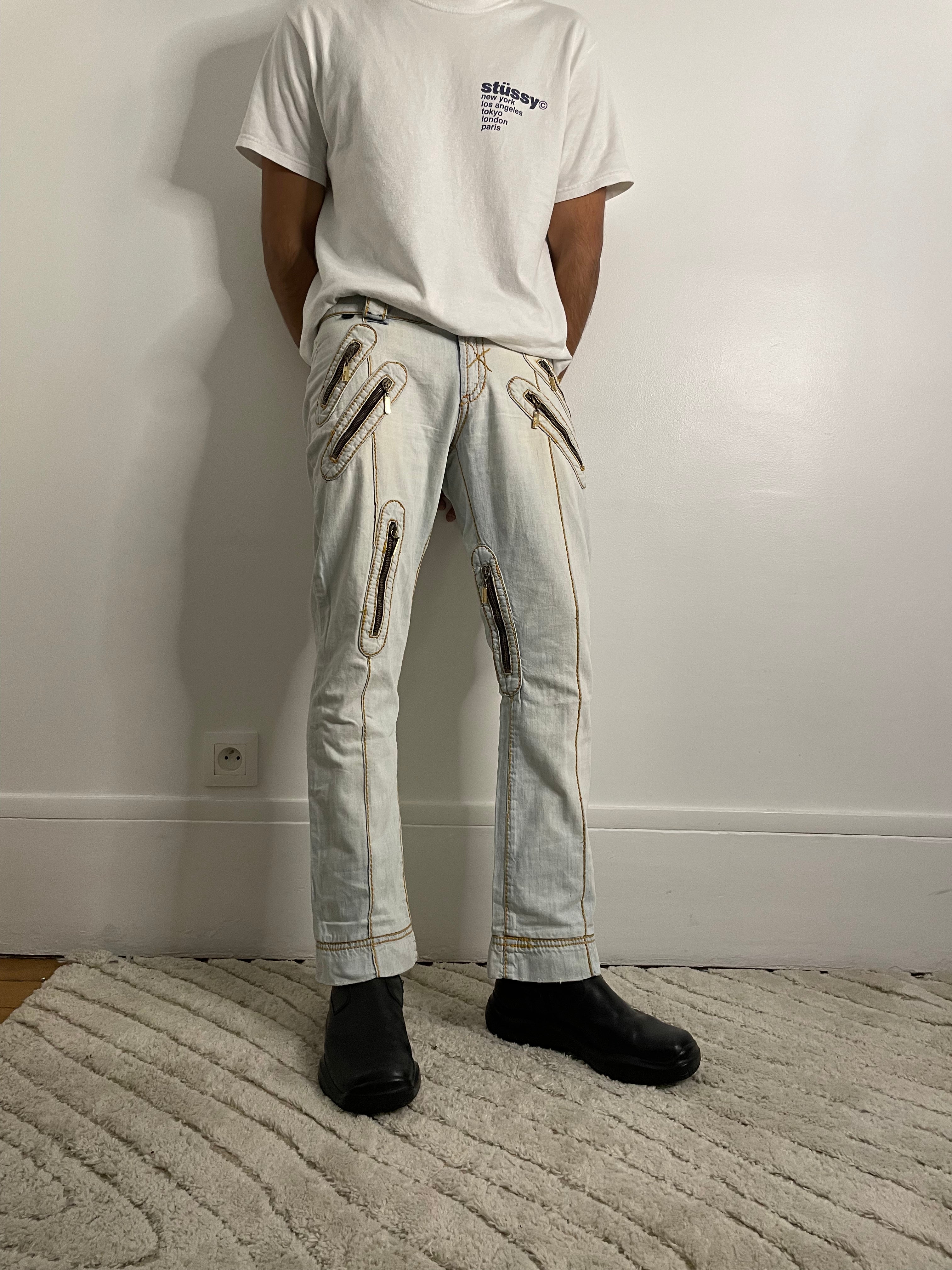 ジャスト カヴァリ バイカー ホワイト ジーンズ