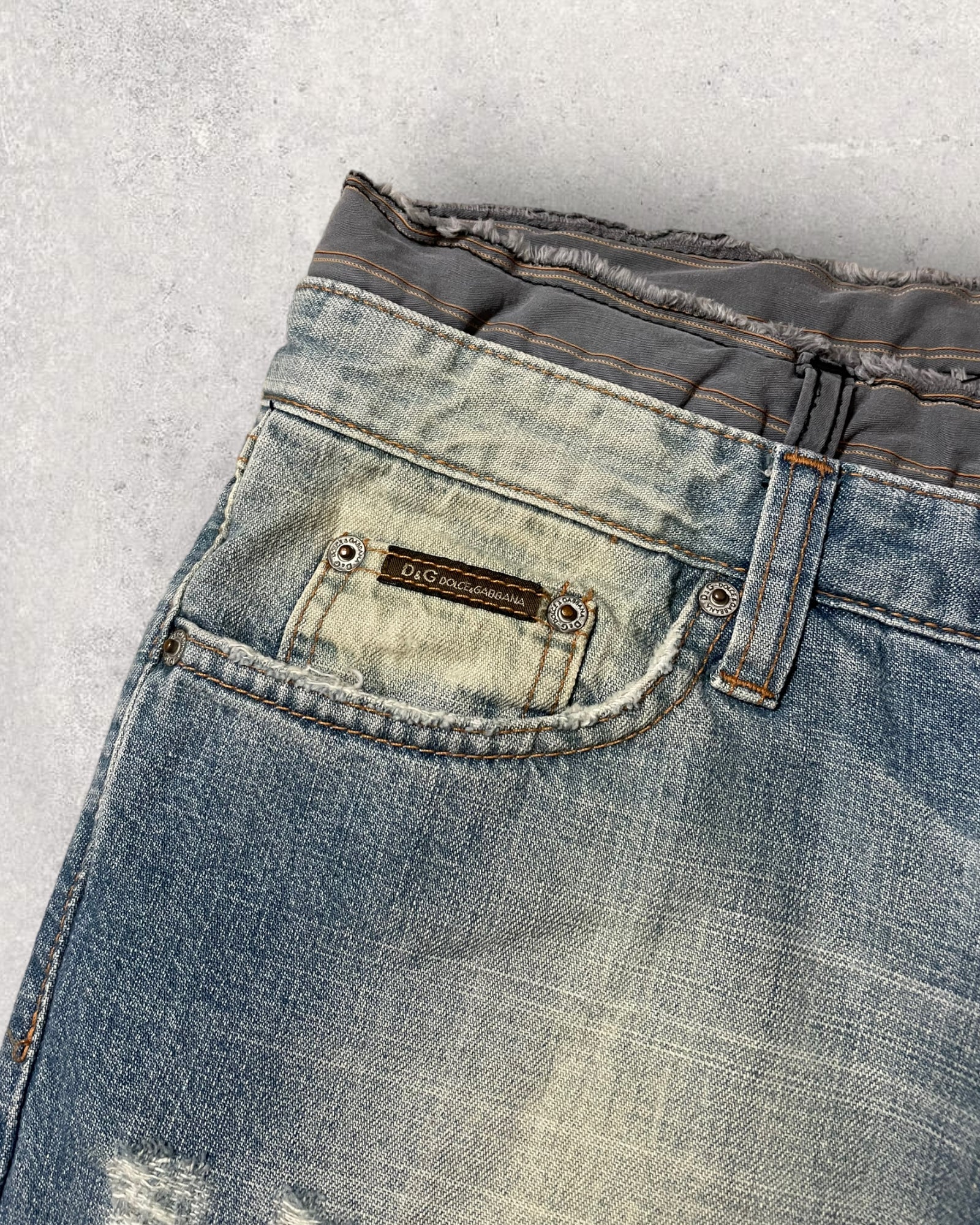 SS05 Dolce & Gabbana Double-Waisted Faded Jeans