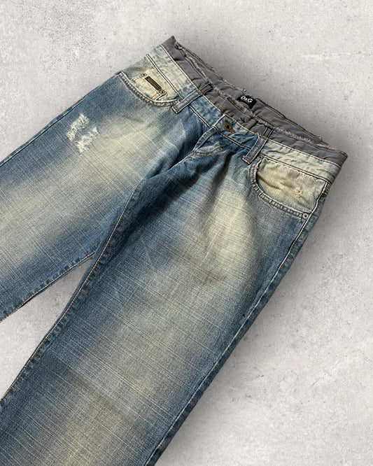 SS05 Dolce & Gabbana Double-Waisted Faded Jeans (S)