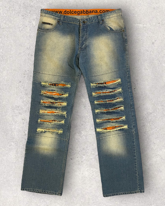 FW06 Dolce & Gabbana Orange Poem Jeans (L)