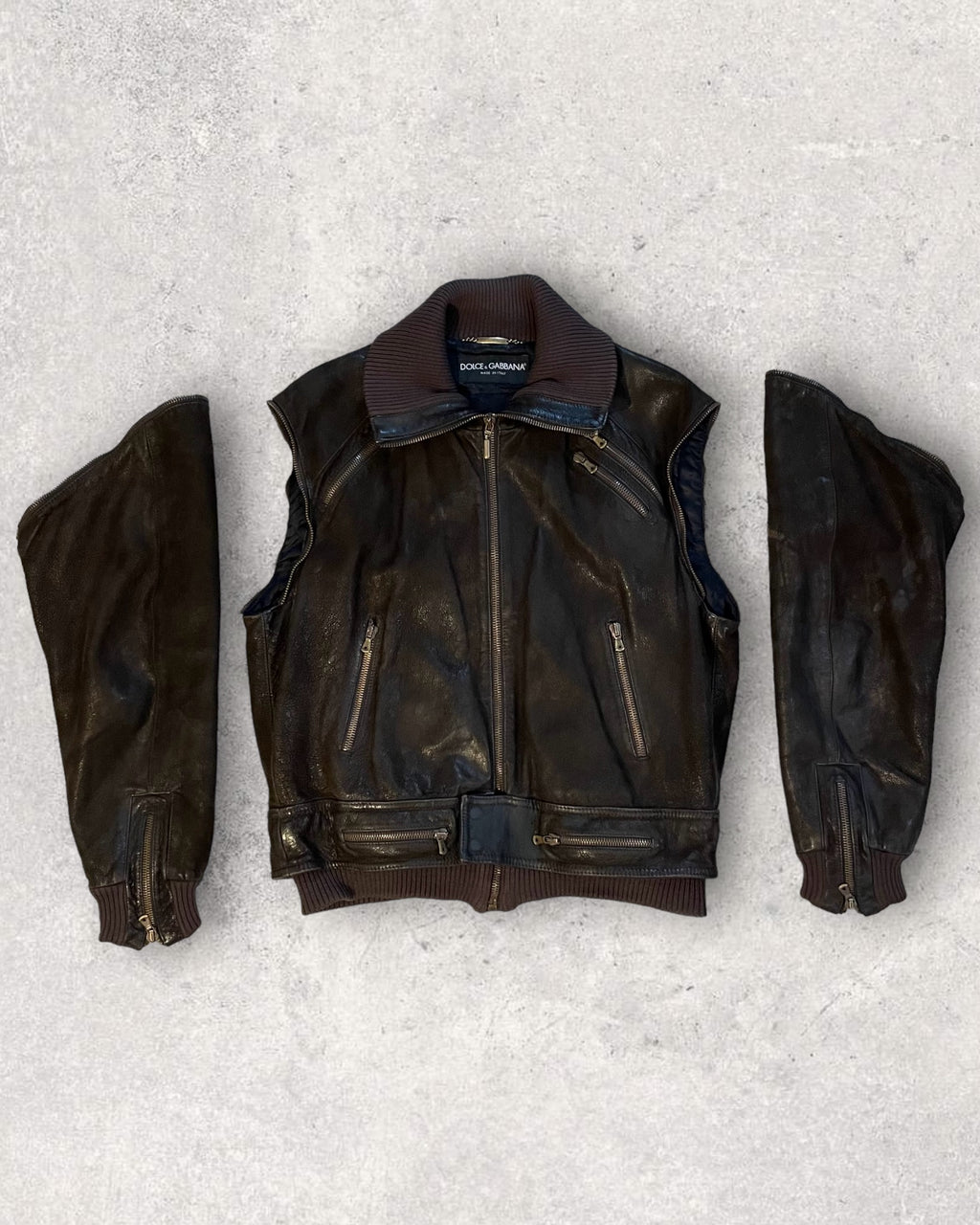 AW2003 ドルチェ＆ガッバーナ 取り外し可能なアーム付きレザー アビエイター ボンバー ジャケット (L)